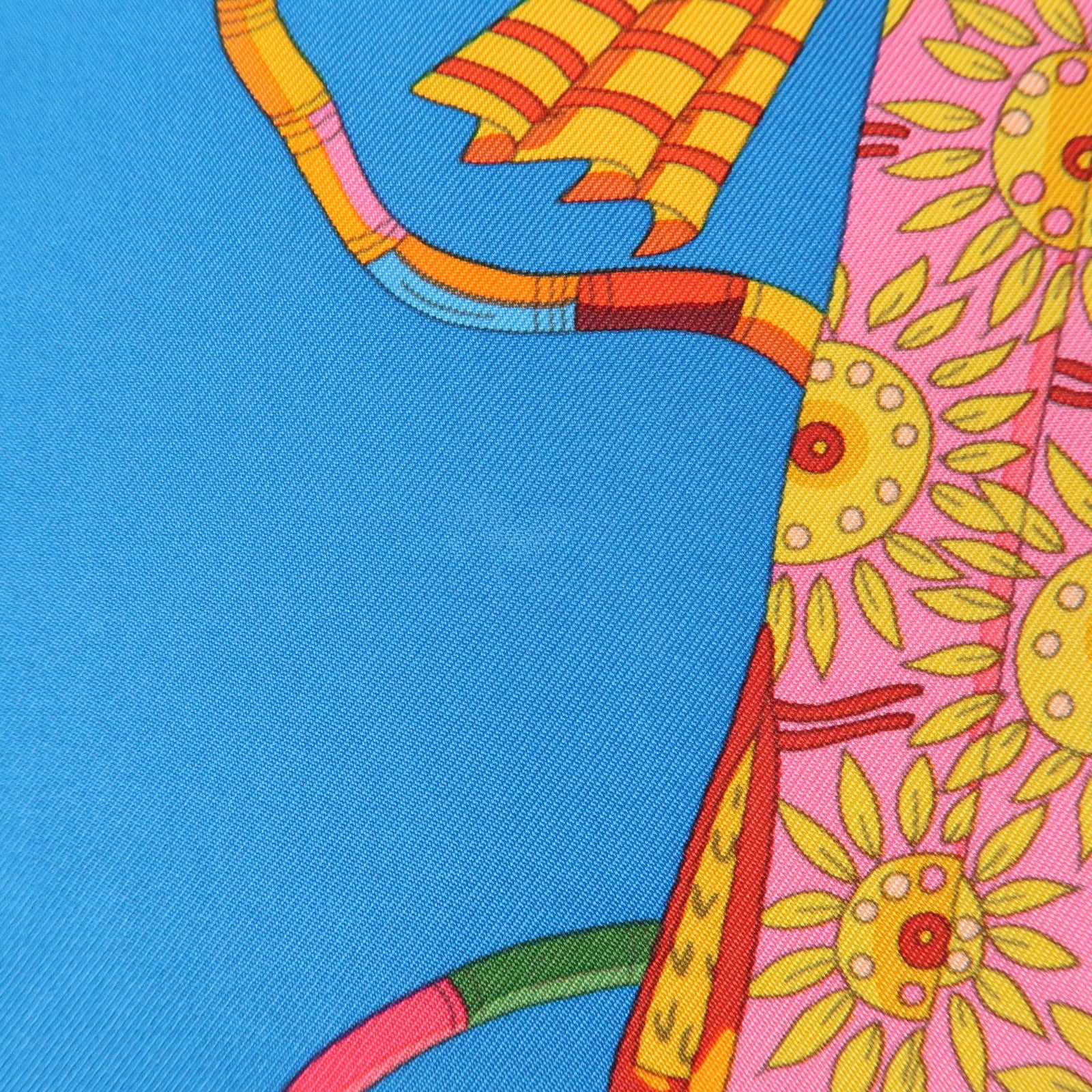 HERMES Carre 90 Silk 100% Scarf VOYAGE EN ETOFFES Blue Orange Pink