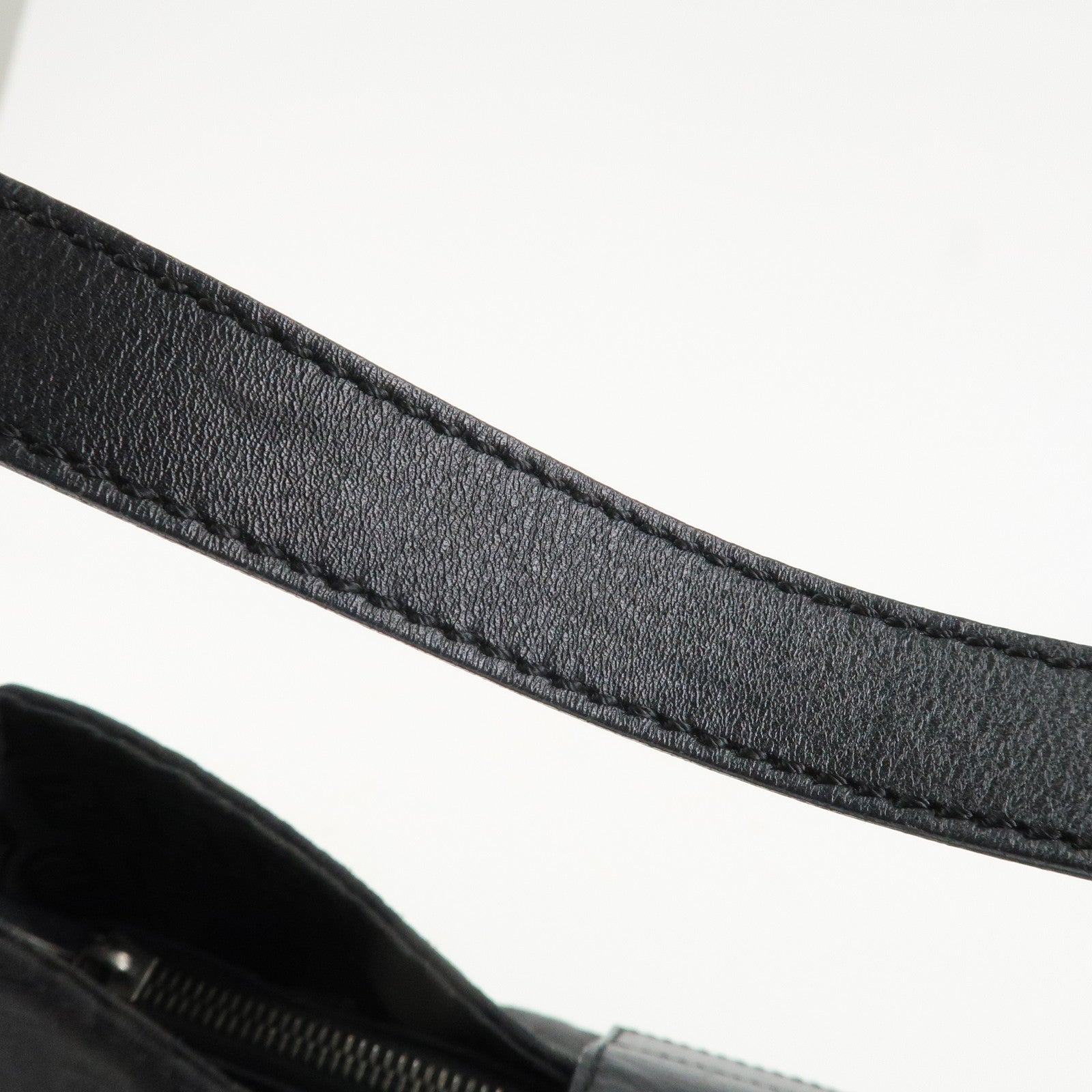 FENDI Zucchino Leather Canvas Shoulder Bag Black Used