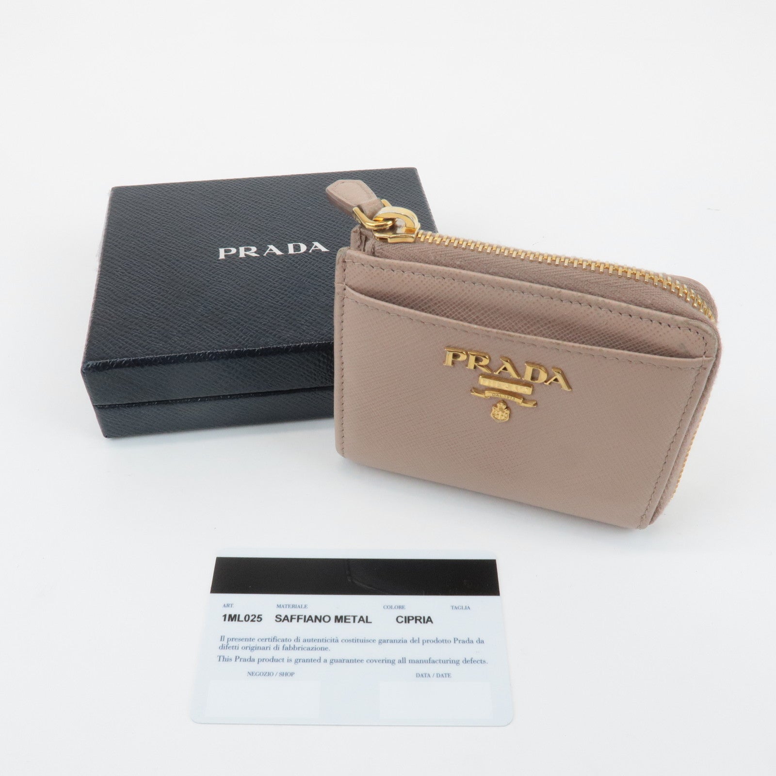 PRADA Logo Saffiano Leather Zippy Coin Case Pink Beige 1ML025 Used