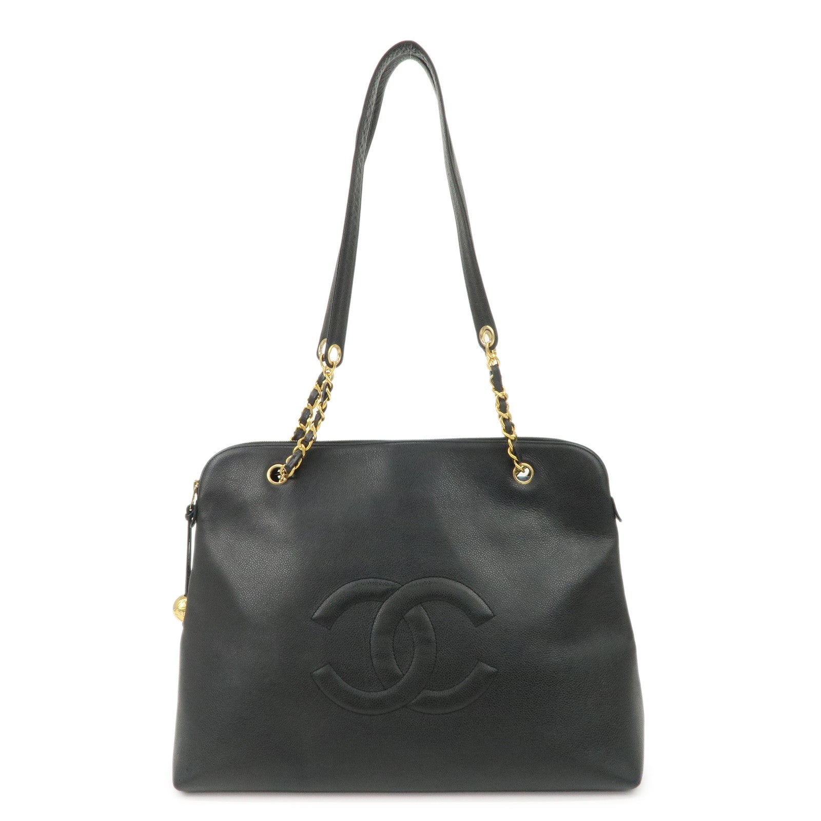 CHANEL COCO Mark COCO Ball Leather Chain Tote Bag Black A03578