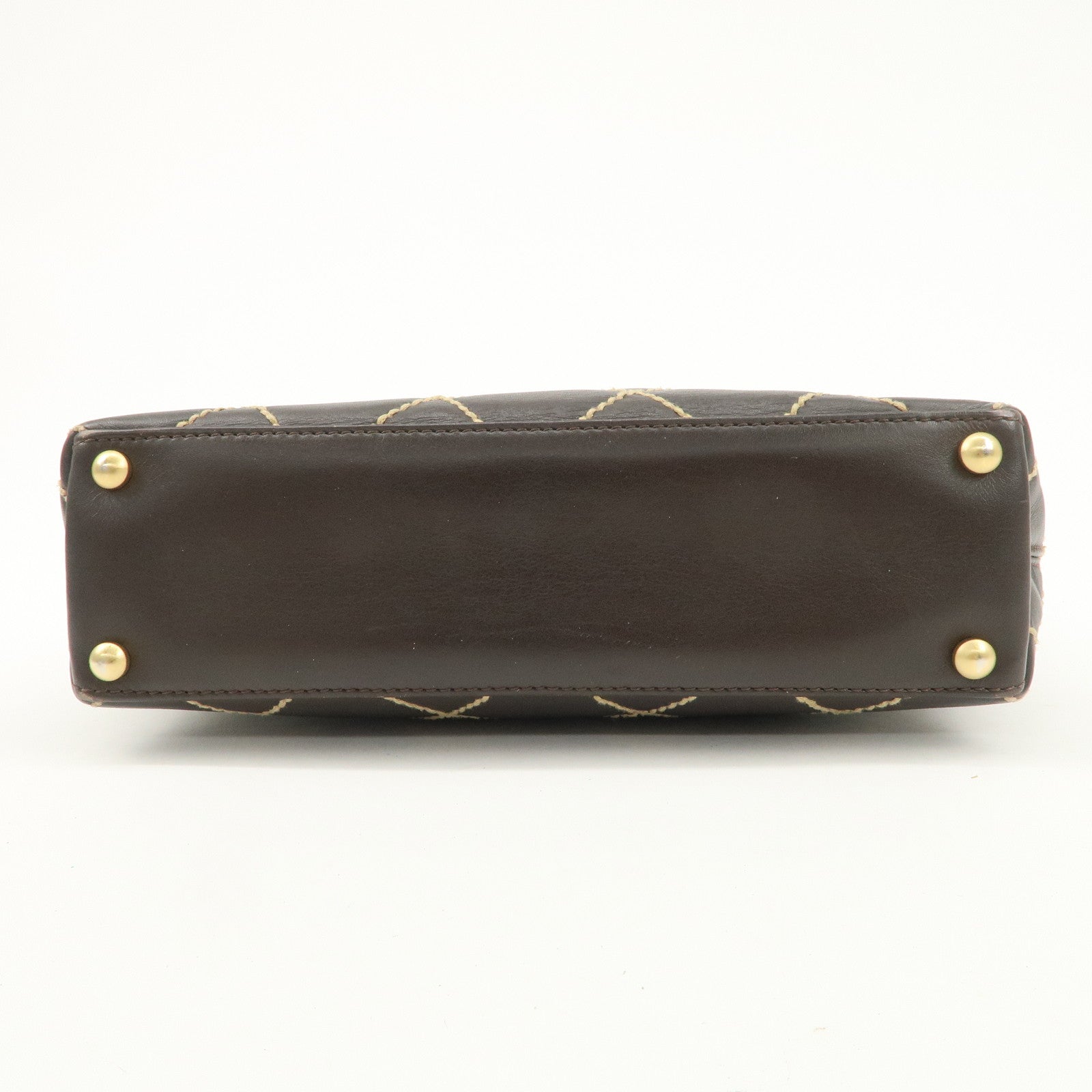 CHANEL COCO Mark Wild Stitch Leather Tote Bag Hand Bag Brown A18126 Used