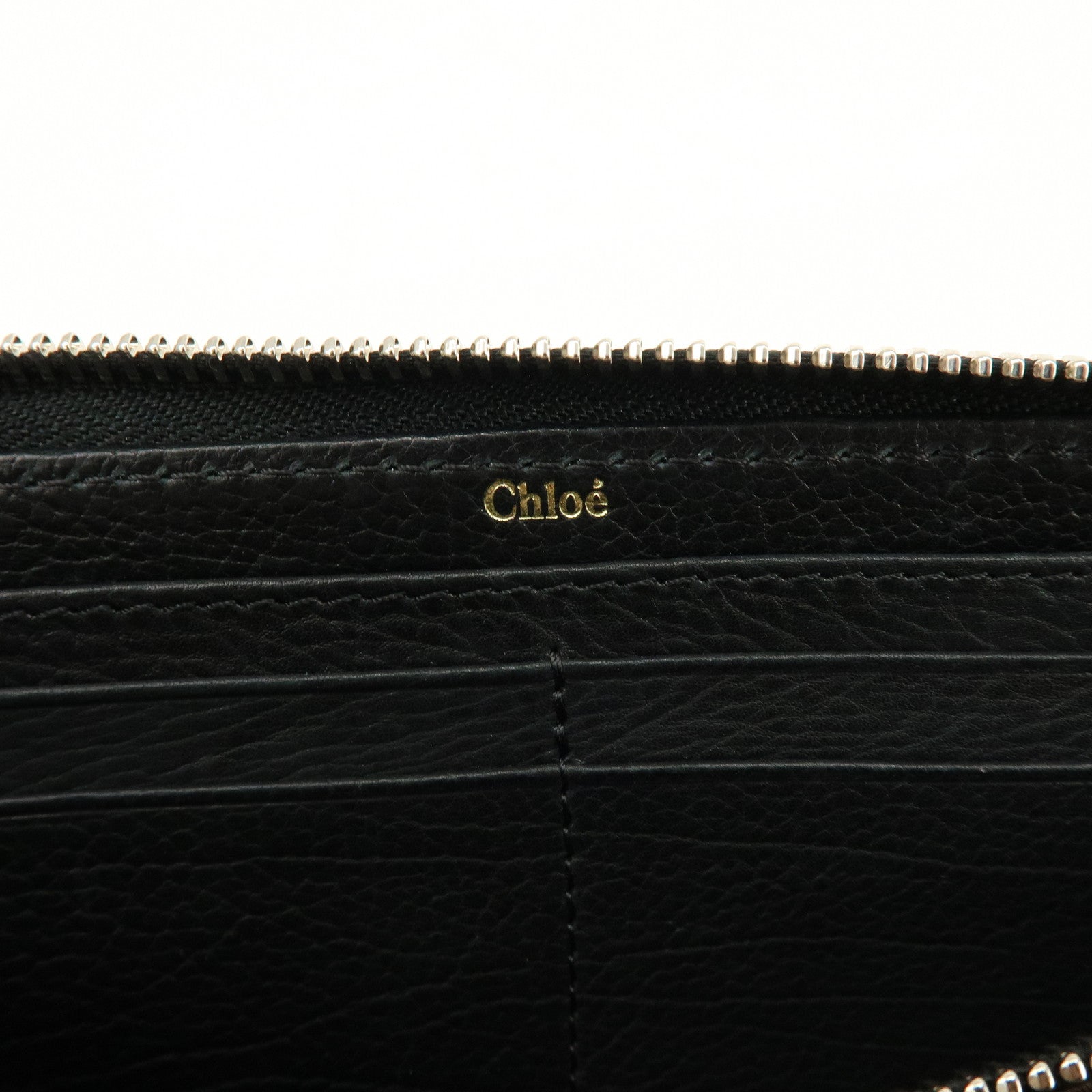 Chloe Aurora Studs Leather Zippy Long Wallet Black