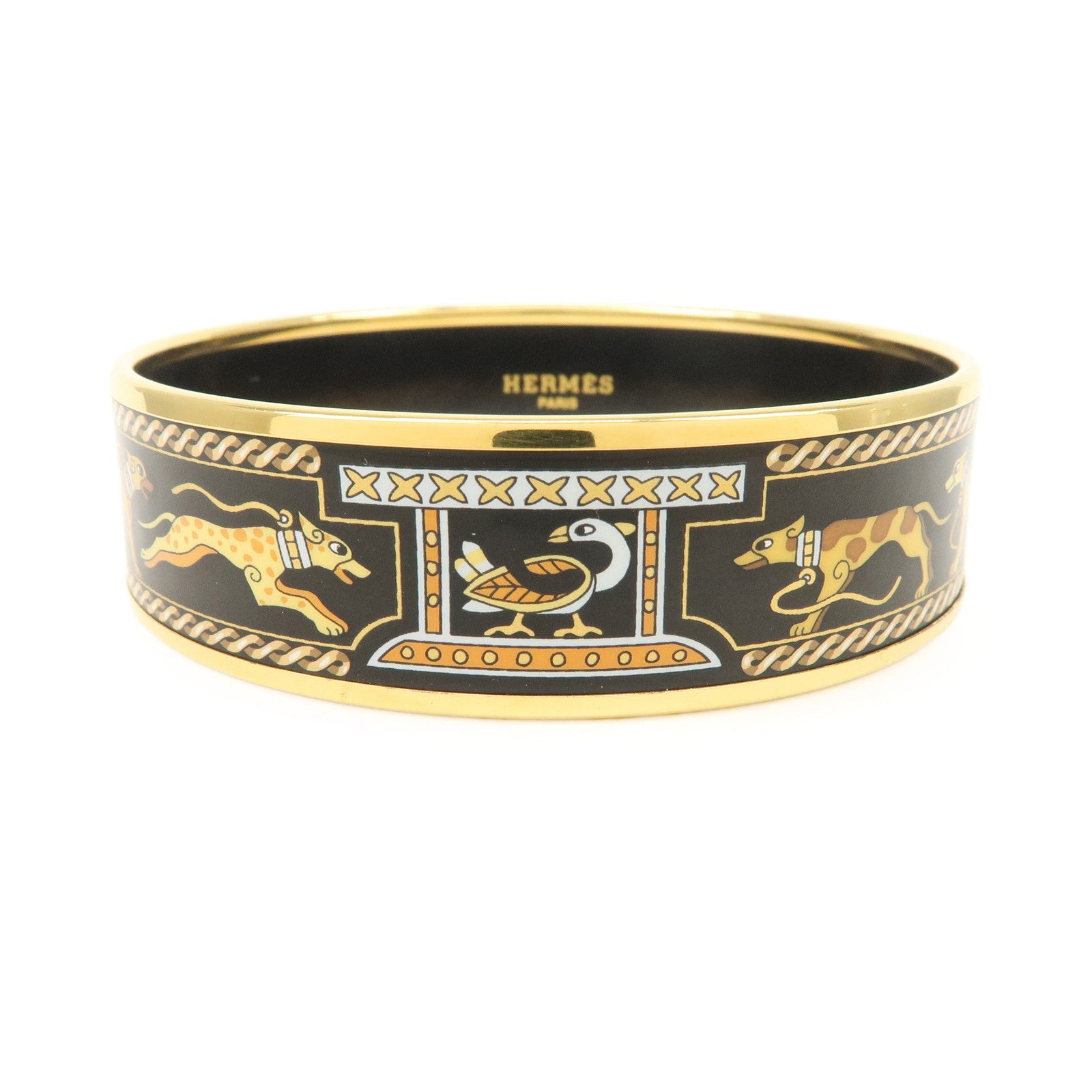 HERMES Email GM Bangle Bracelet Cloisonne Enamel Black Gold