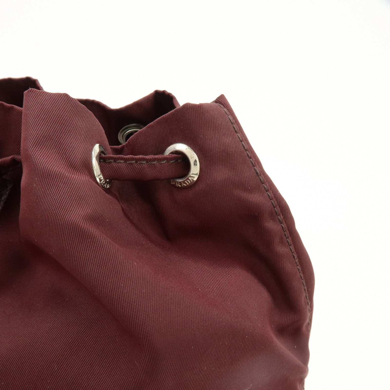 PRADA Triangle Logo Nylon Saffiano Leather Drawstring Pouch Bag