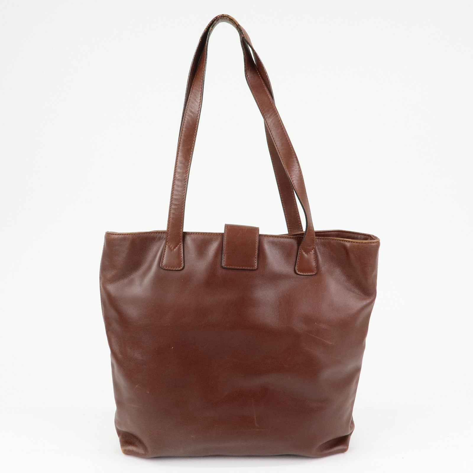 CHANEL Logo Leather Tote Bag Shoulder Bag Red Brown