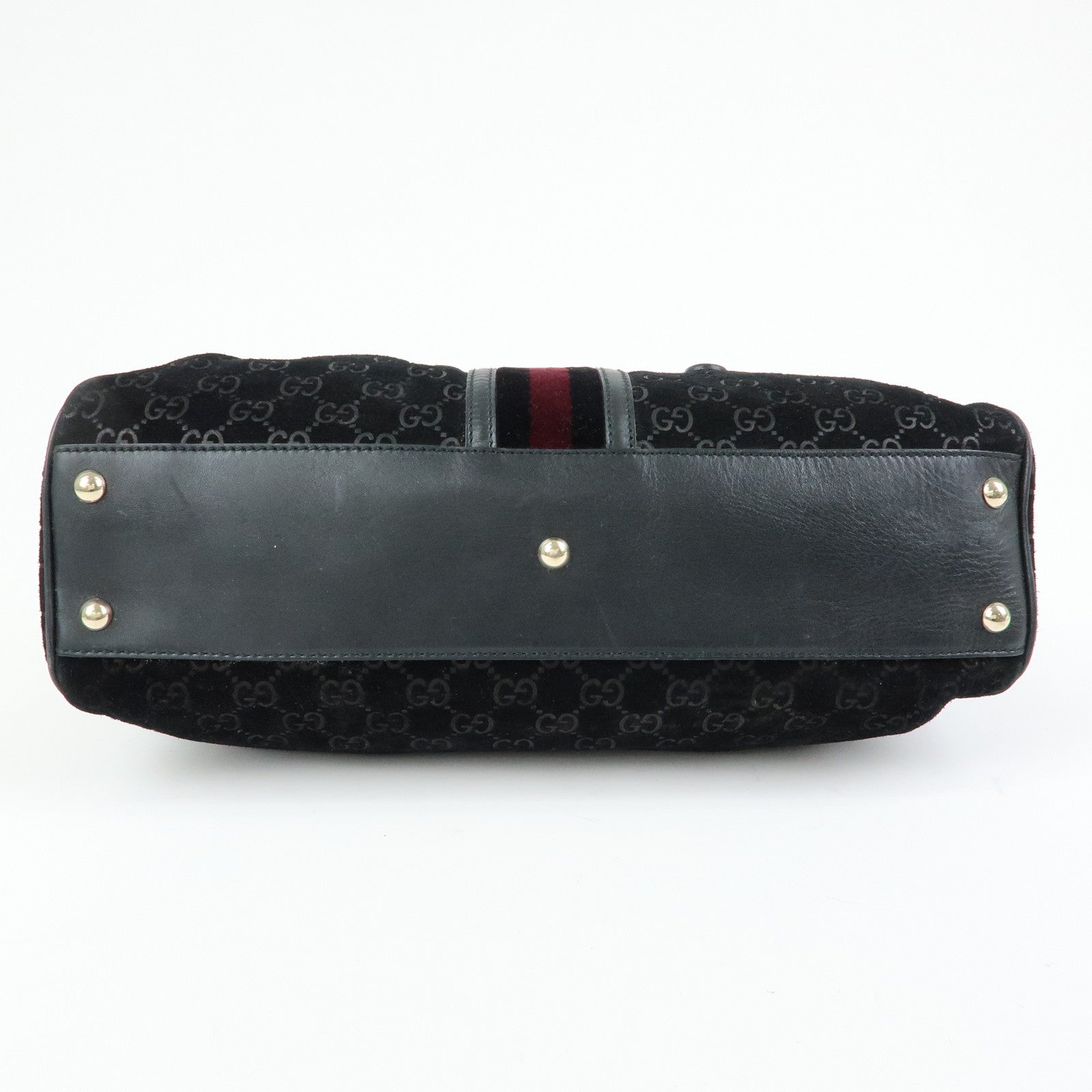 GUCCI GG Suede Leather Boston Bag Hand Bag Black Bordeaux 162739