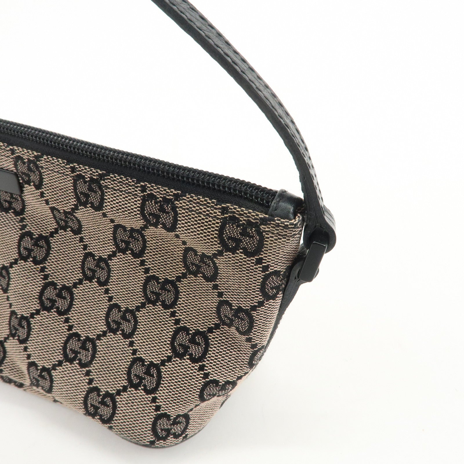 GUCCI Boat Bag GG Canvas Leather Hand Bag Beige Black 07198