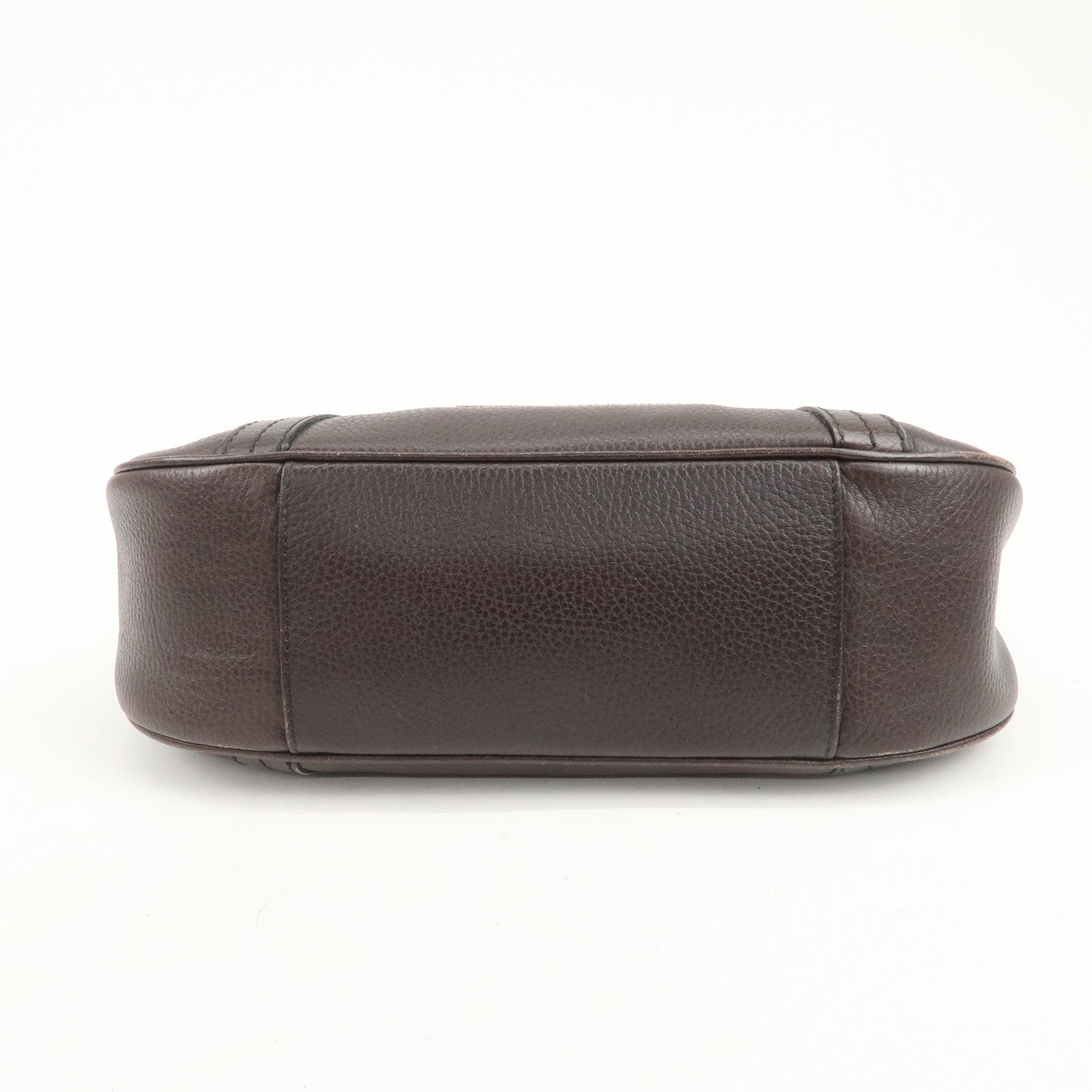 Ferragamo Gancini Leather Shoulder Bag Dark Brown Silver