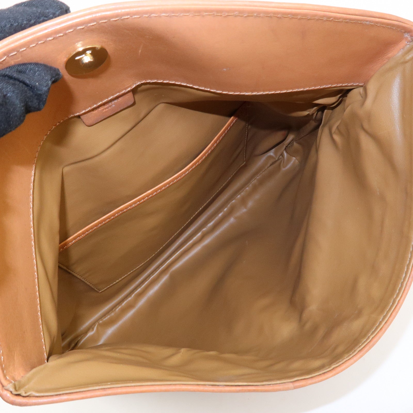 CELINE Macadam Leather PVC Clutch Bag Brown Beige Used