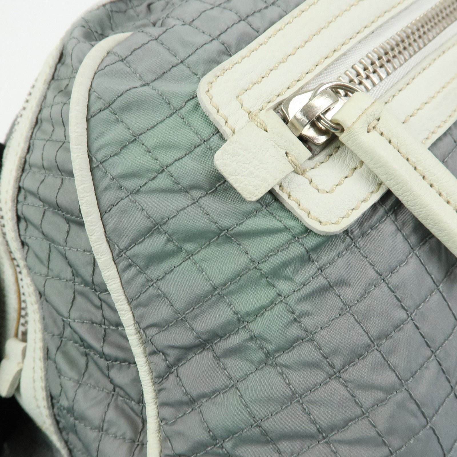 PRADA Sports Nylon Leather Boston Bag Hand Bag Gray Irvory