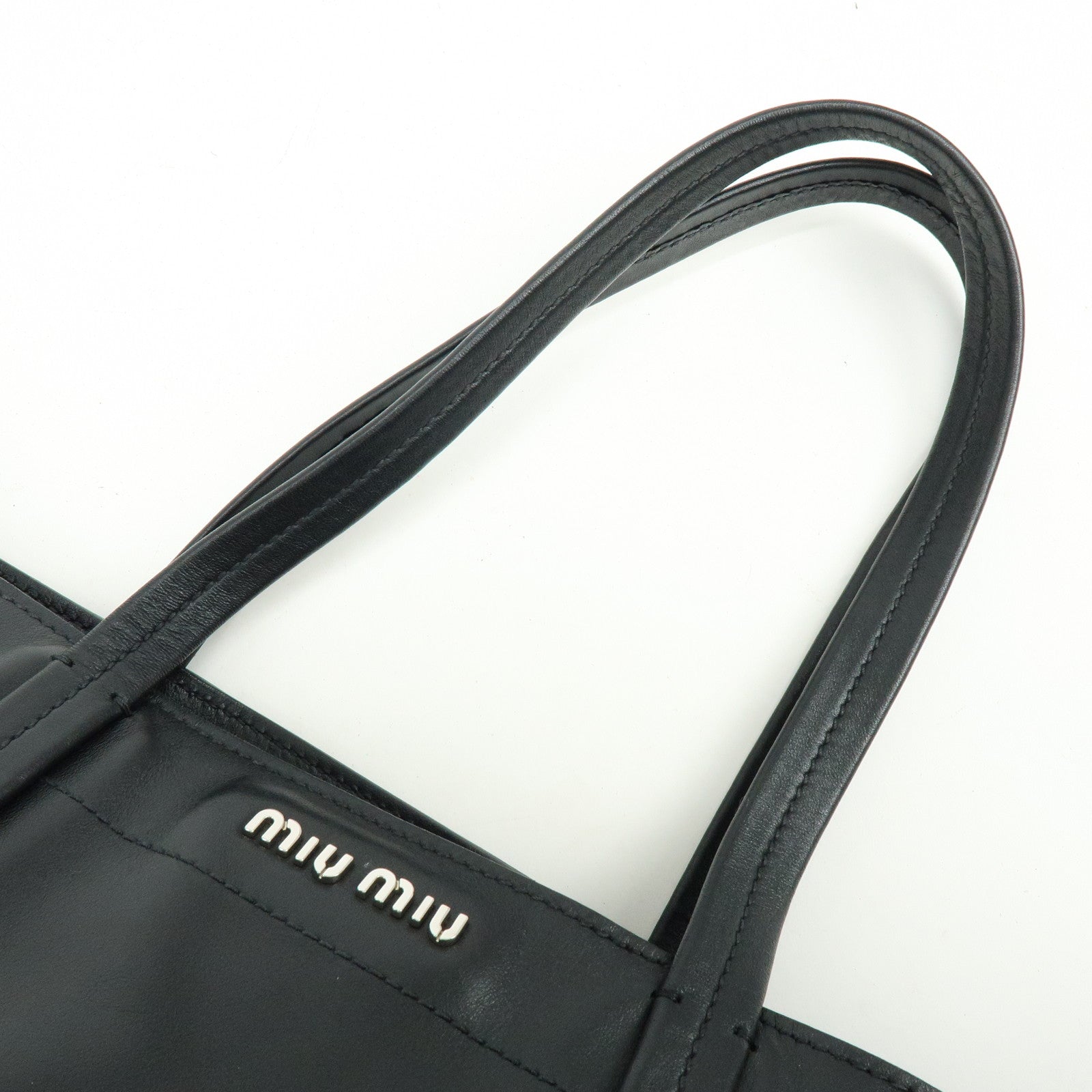MIU MIU Logo Leather Tote Bag Shoulder Bag Hand Bag Black