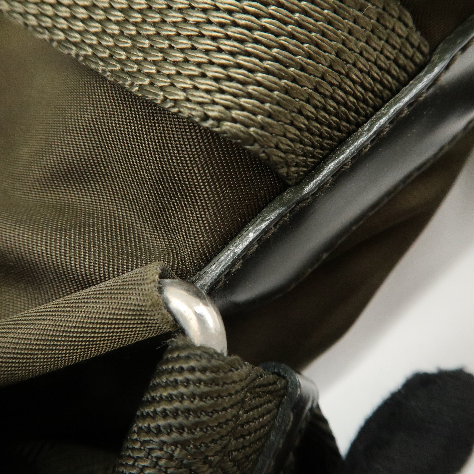 PRADA Triangle Logo Nylon Leather Backpack Ruck Sack Khaki B6677 Used