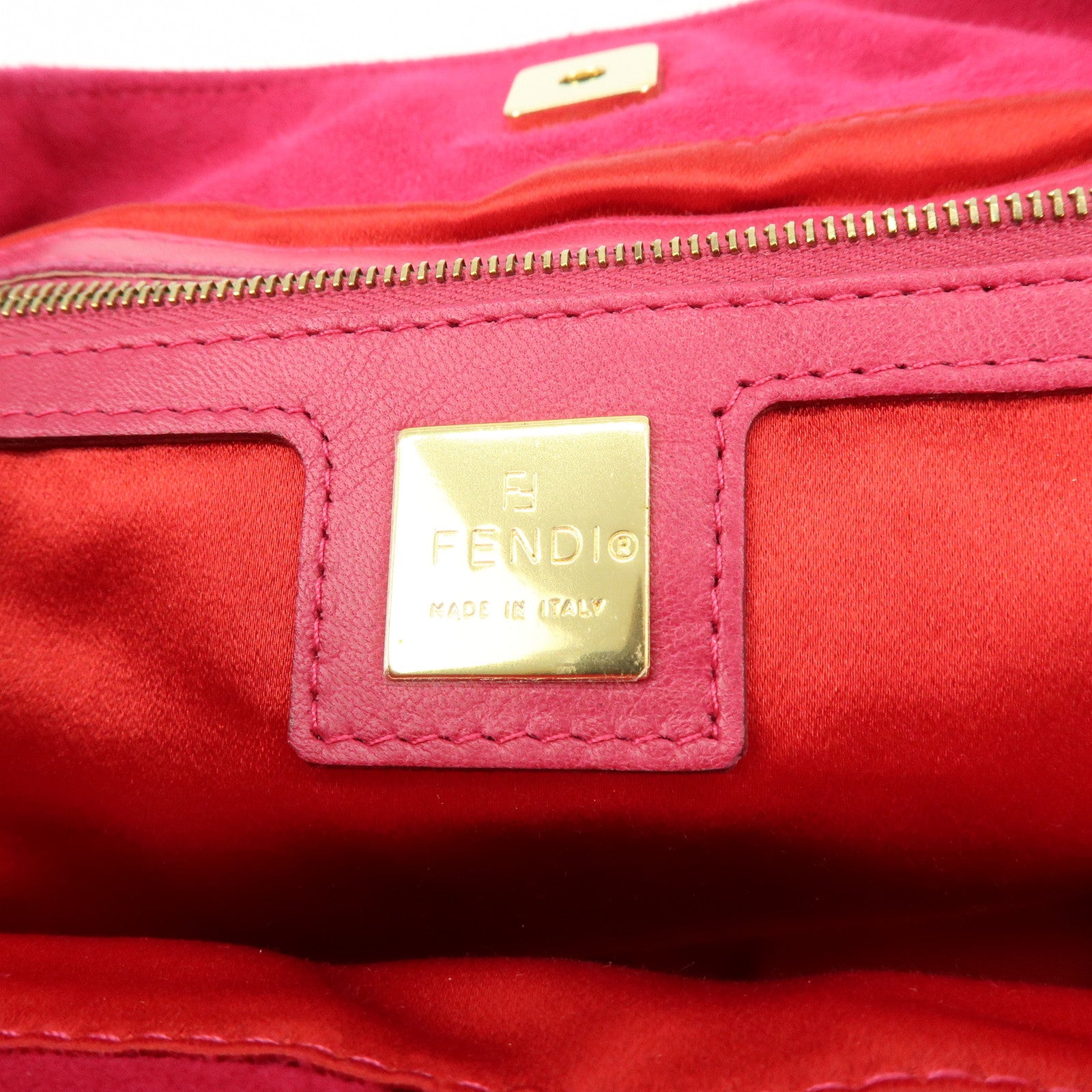 FENDI Logo Suede Leather Hand Bag Tote Bag Pink 2308・26693・609