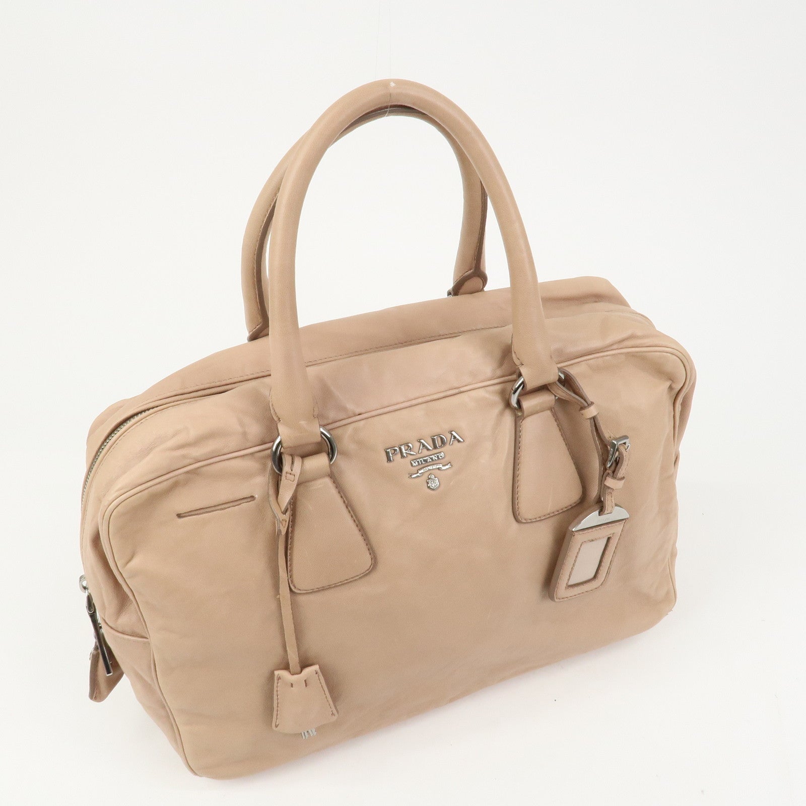 PRADA Logo Leather Hand Bag Shoulder Bag Pink Beige BL094F