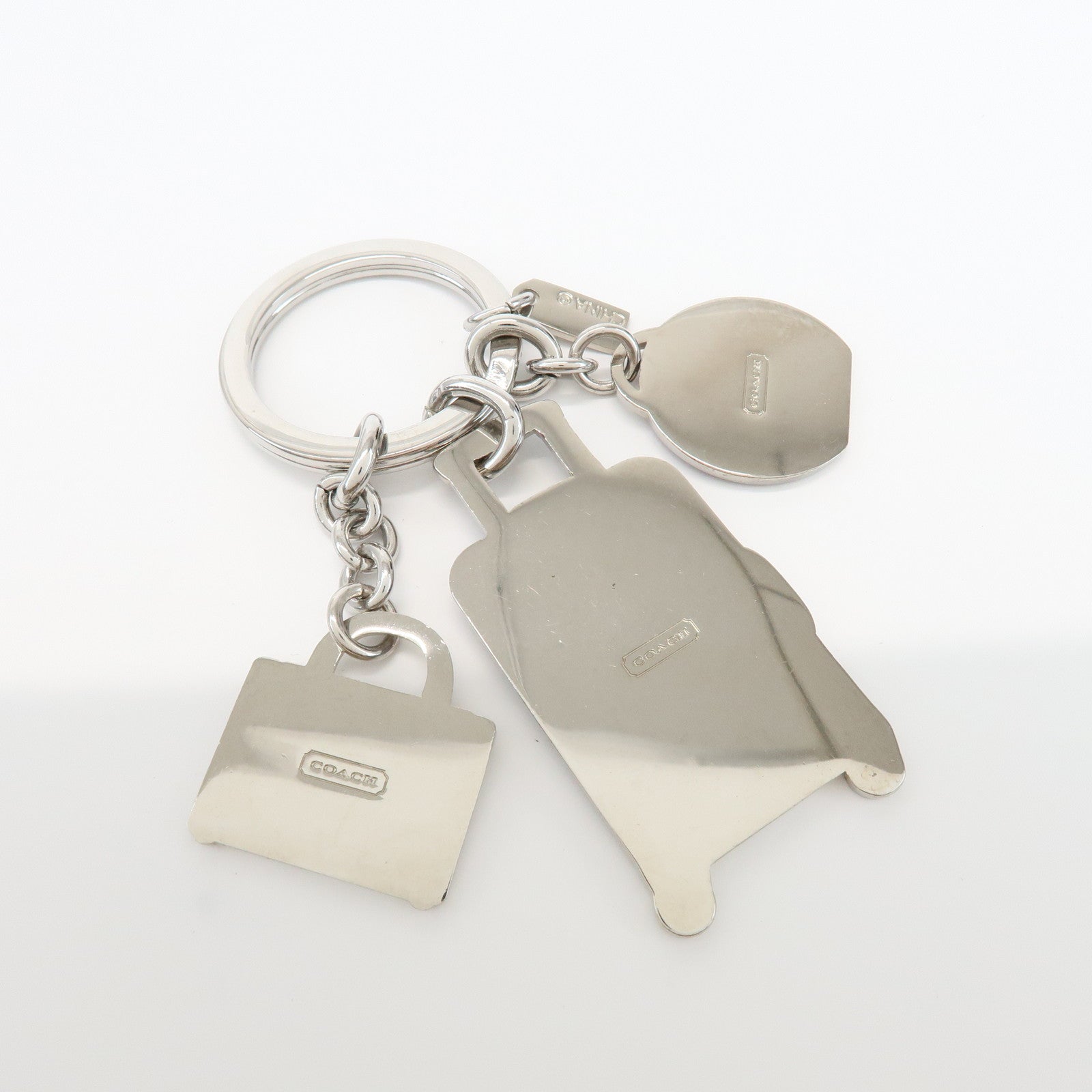 COACH Signature Metal Leather Set of 2 Key Chain Key Holder Brown