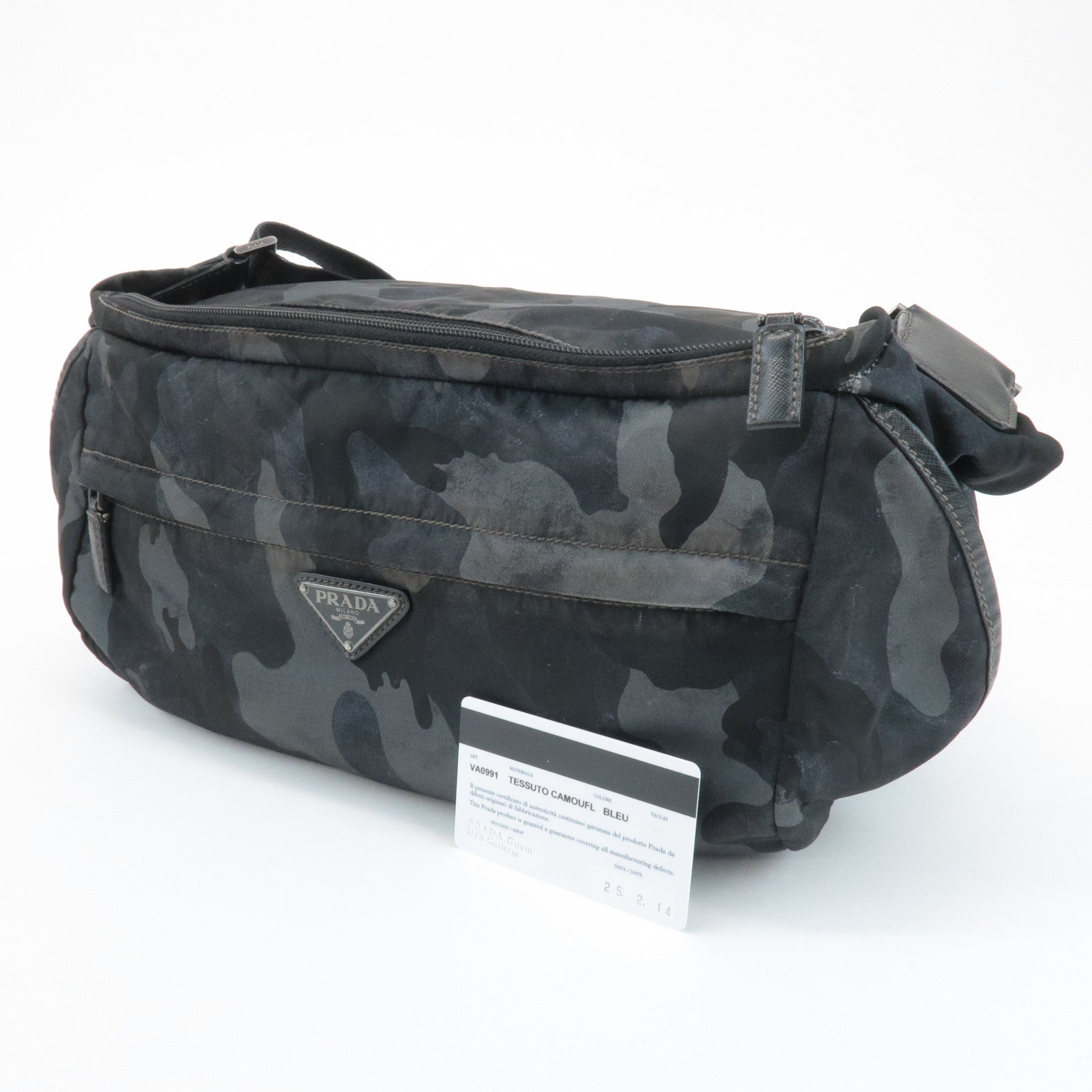 PRADA Triangle Logo Nylon Camouflage Shoulder Bag Black Gray Navy Used