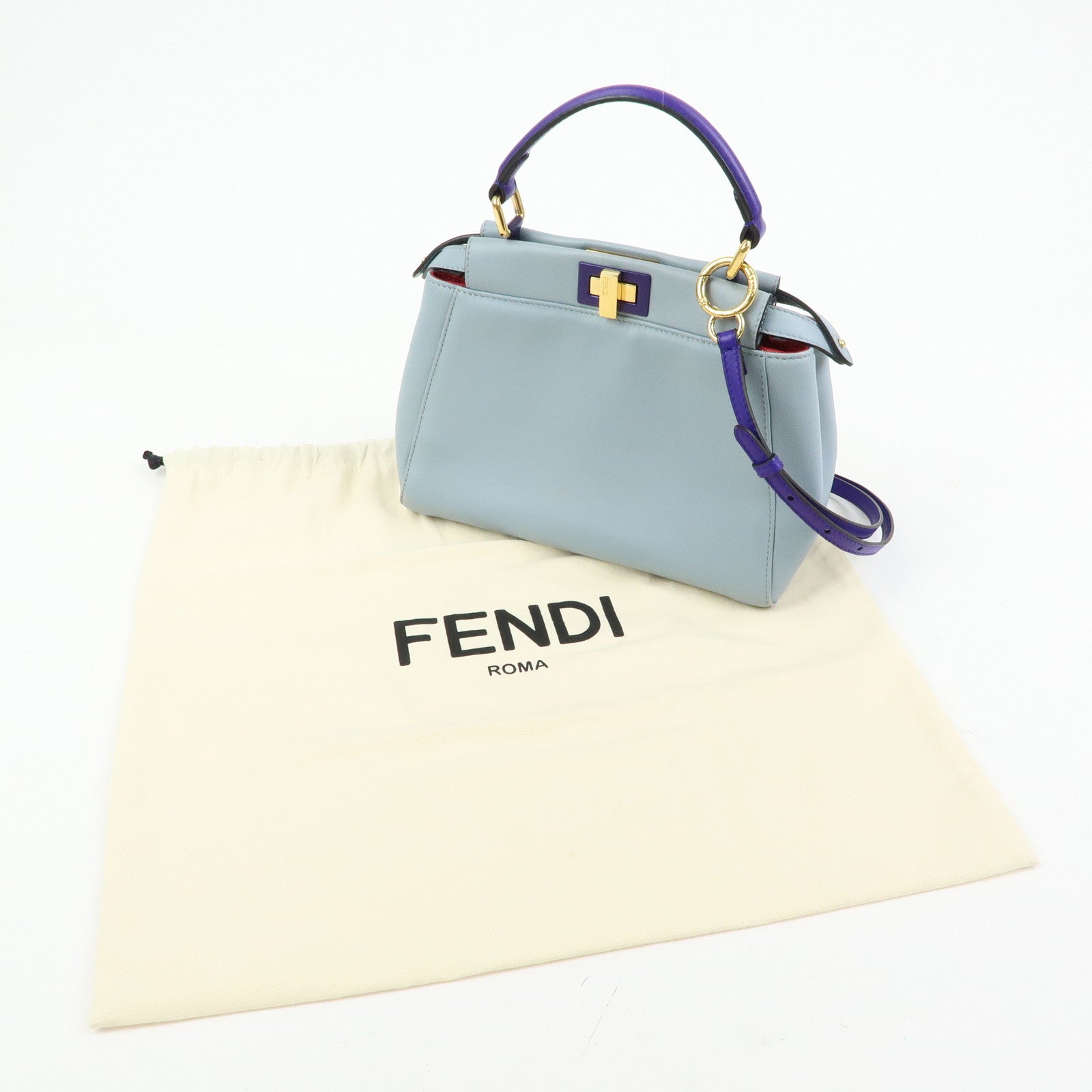FENDI Peekaboo Mini Leather 2Way Shoulder Bag Hand Bag Blue 8BN244