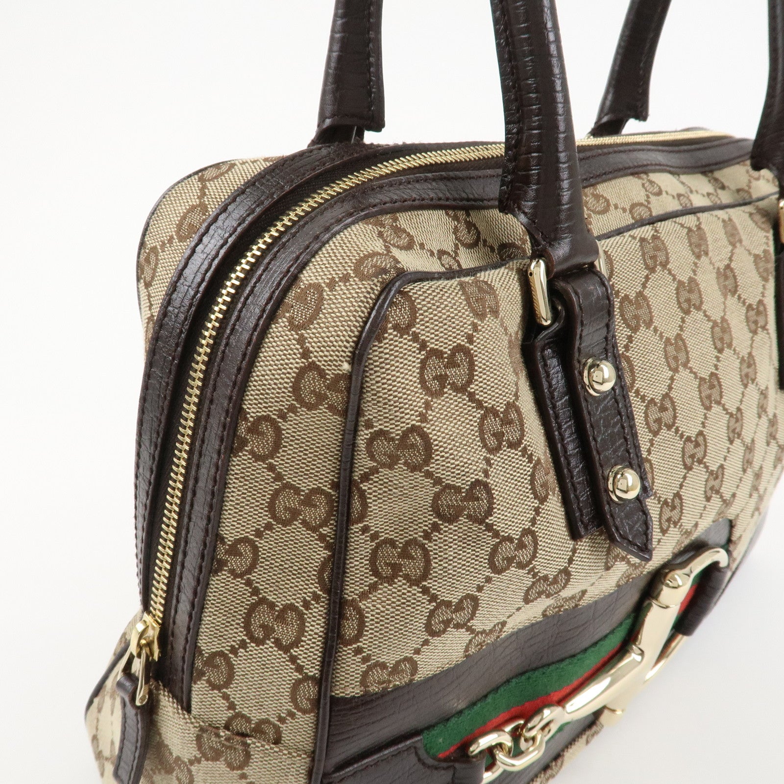 GUCCI Horsebit Sherry GG Canvas Leather Shoulder Bag Beige Brown 141503 Used