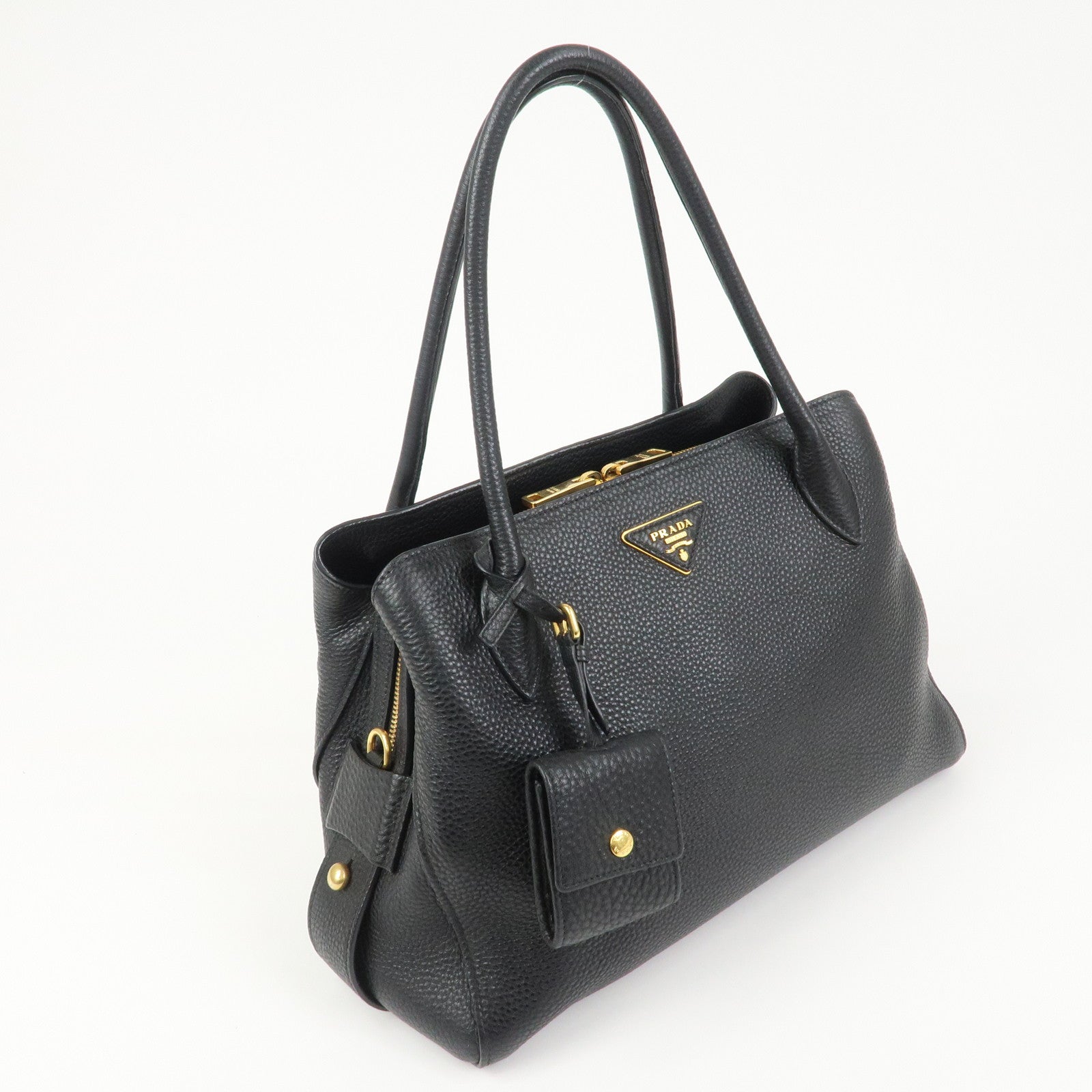 PRADA Triangle Logo Leather 2 Way Bag Hand Bag Black 1BA127