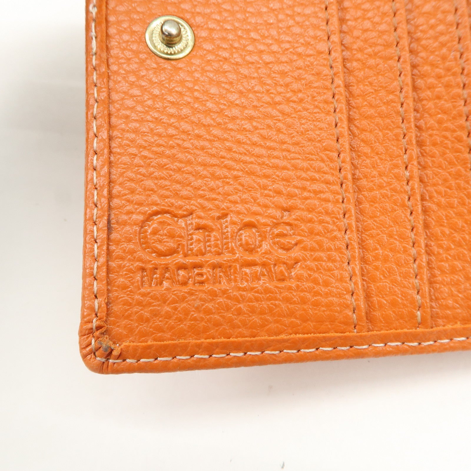 Chloe Leather Tri-fold Compact Wallet Studs Orange