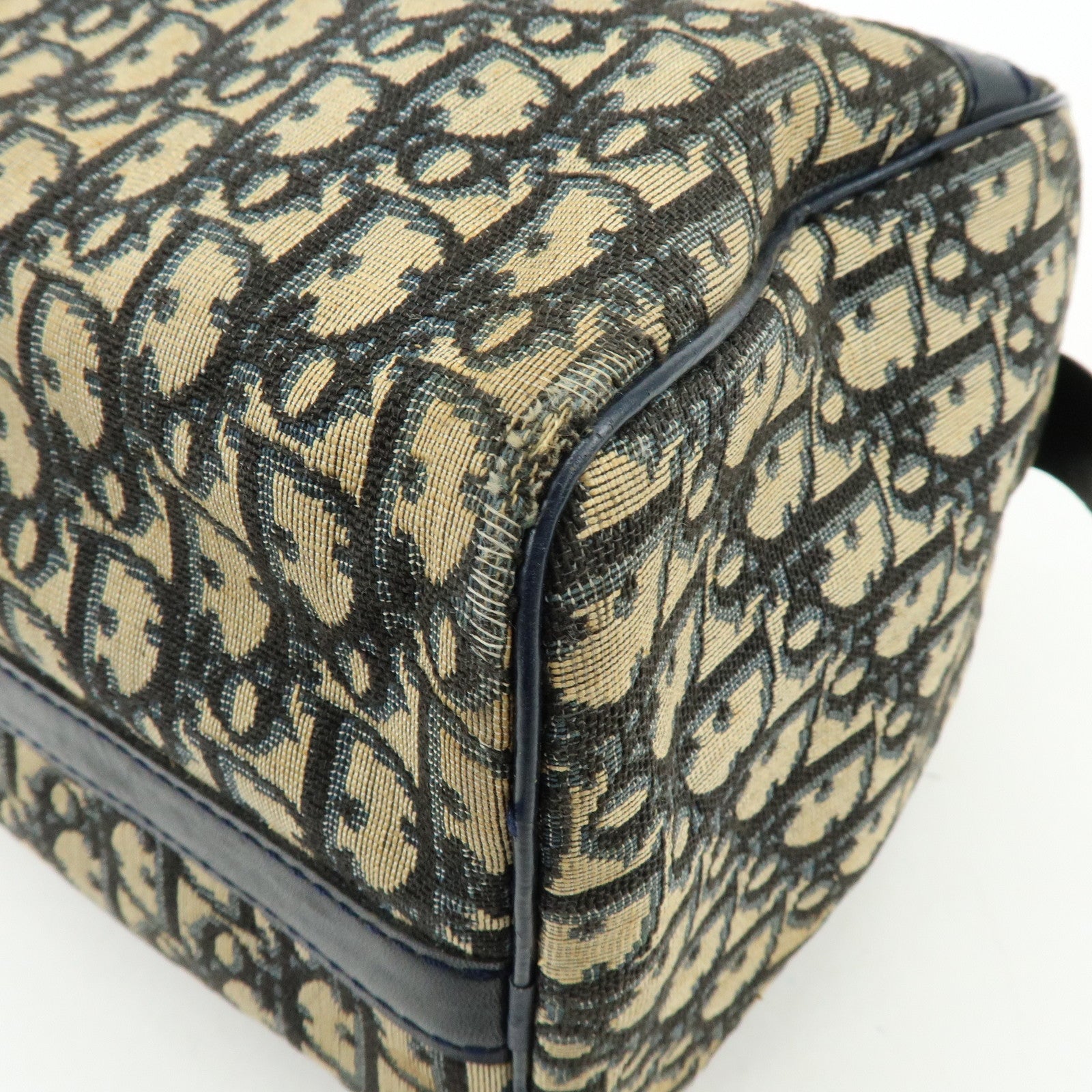 Christian Dior Trotter Leather Boston Bag Hand Bag Beige Navy