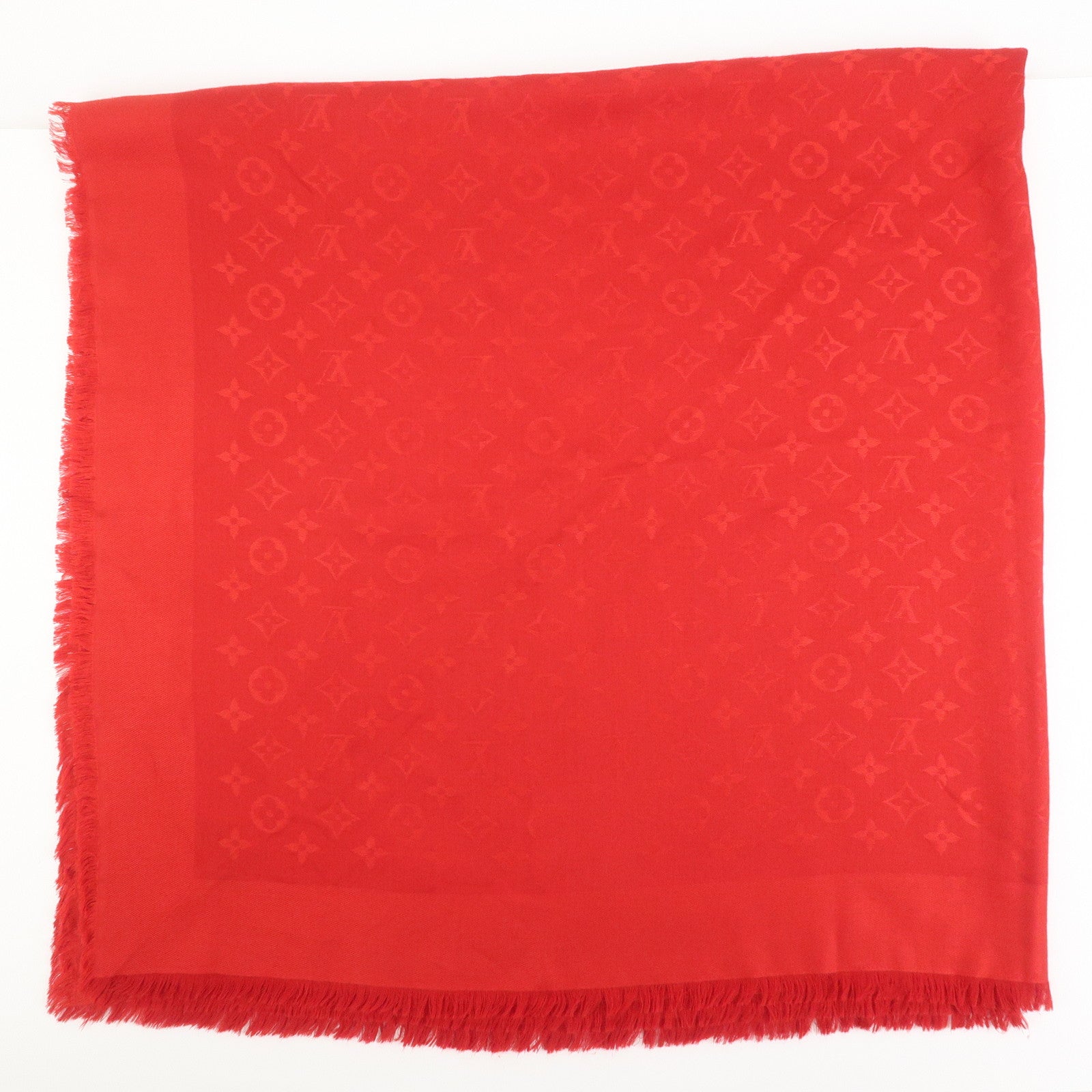 Louis Vuitton Monogram Shawl Silk Wool Large Scarf Red M72237