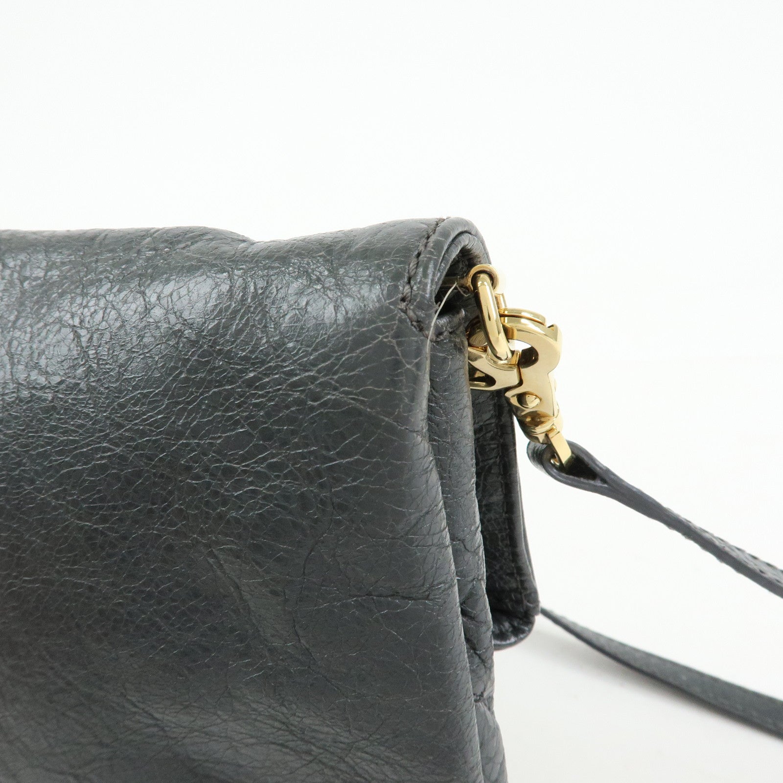 BALENCIAGA Leather Giant Envelope Clutch Shoulder Bag Grey 327079