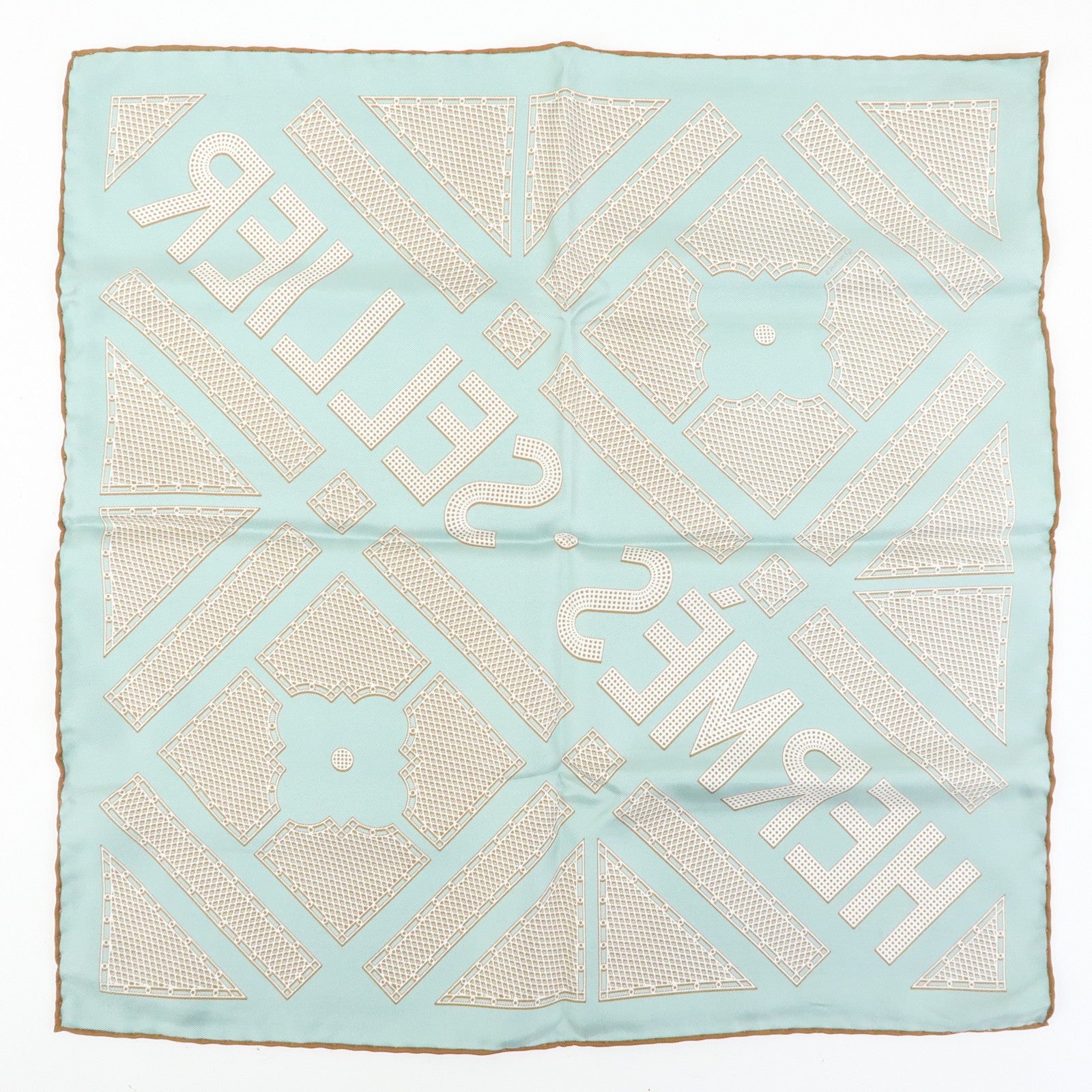 HERMES Carre 42 Silk 100% Scarf Hermes Sellier Light Blue