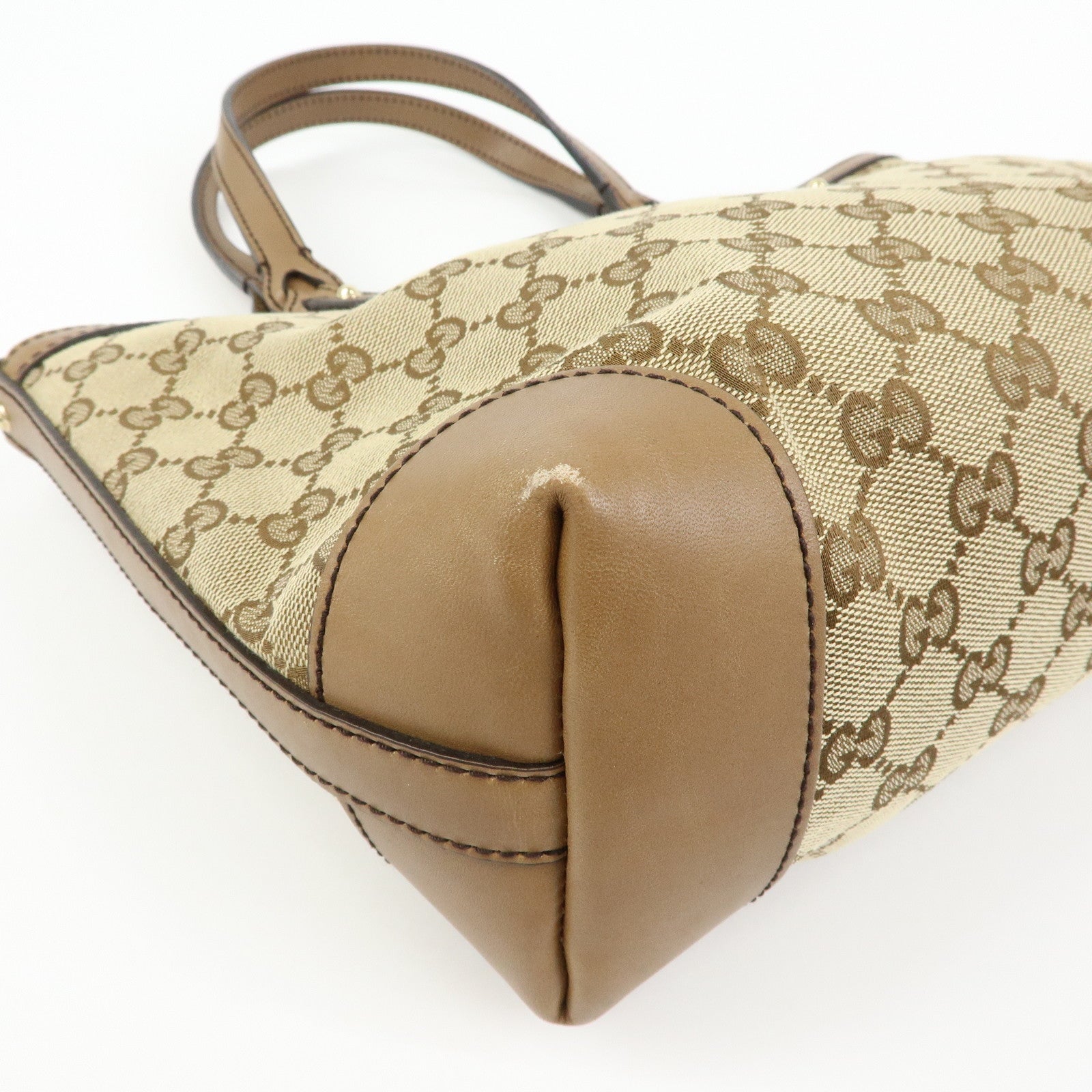 GUCCI GG Canvas Leather Tote Bag Hand Bag Beige 269878