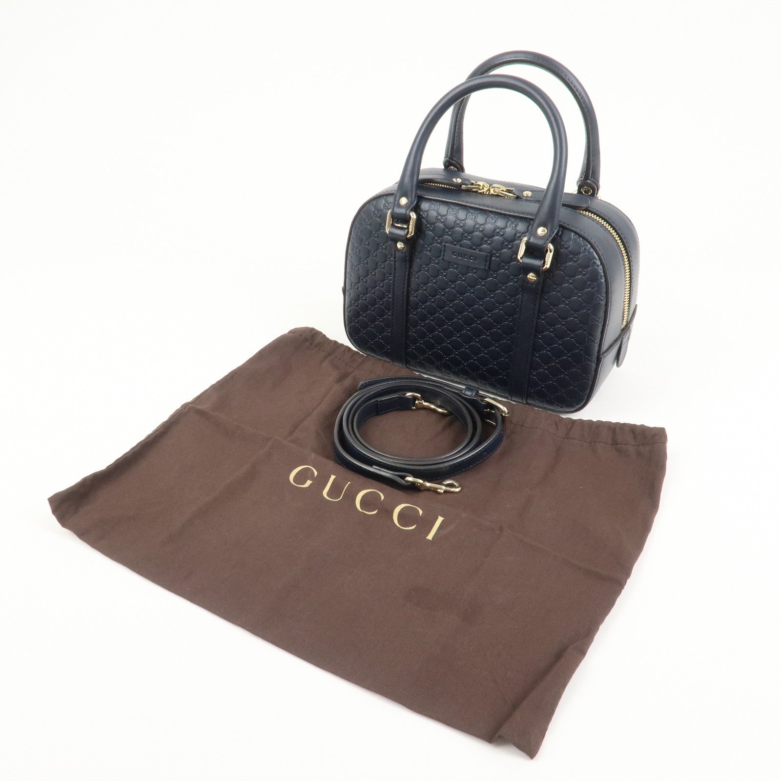 GUCCI Micro Guccissima Leather 2 Way Bag Hand Bag Dark Navy 510289
