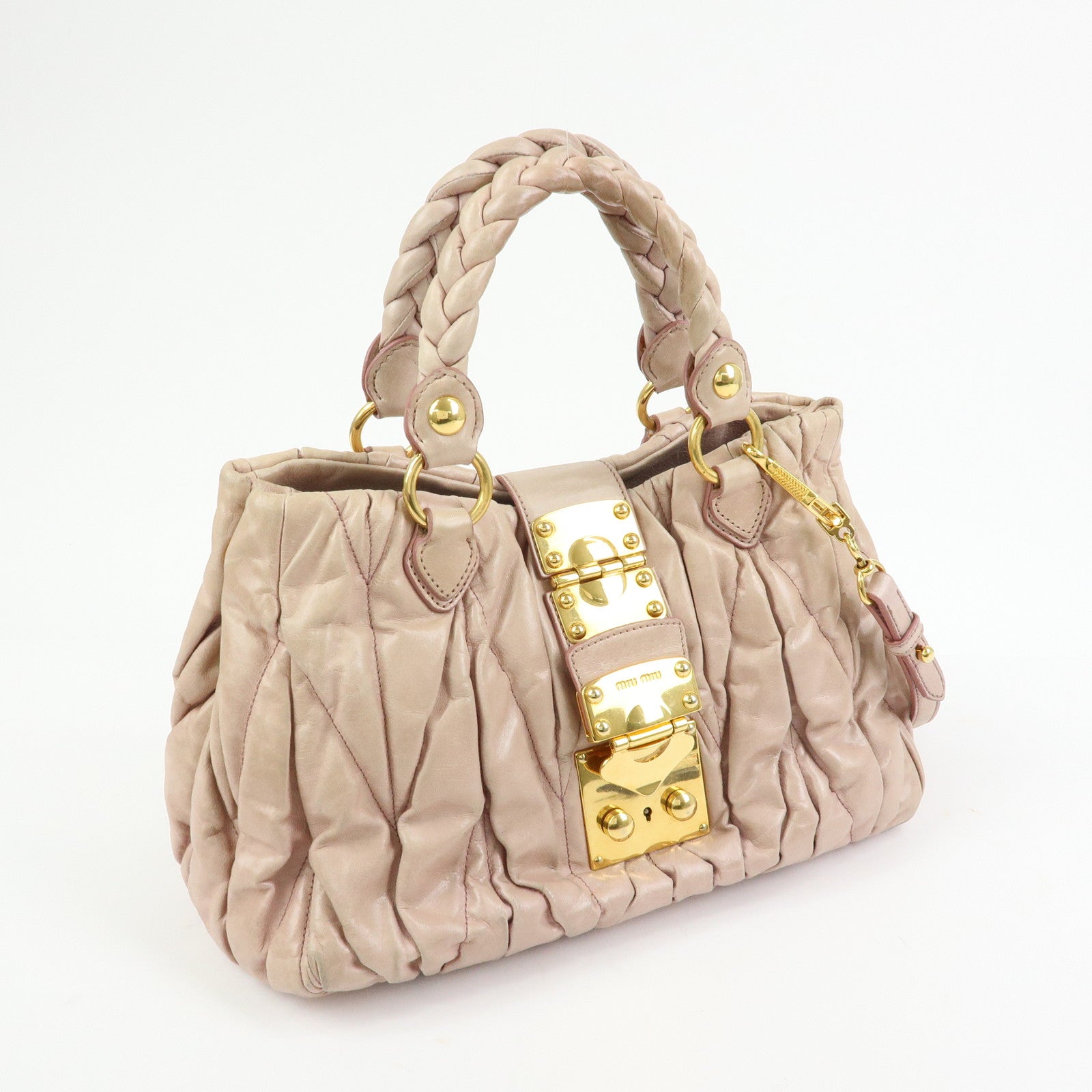 MIU MIU Matelasse 2Way Bag Hand Bag Shoulder Bag Pink Beige