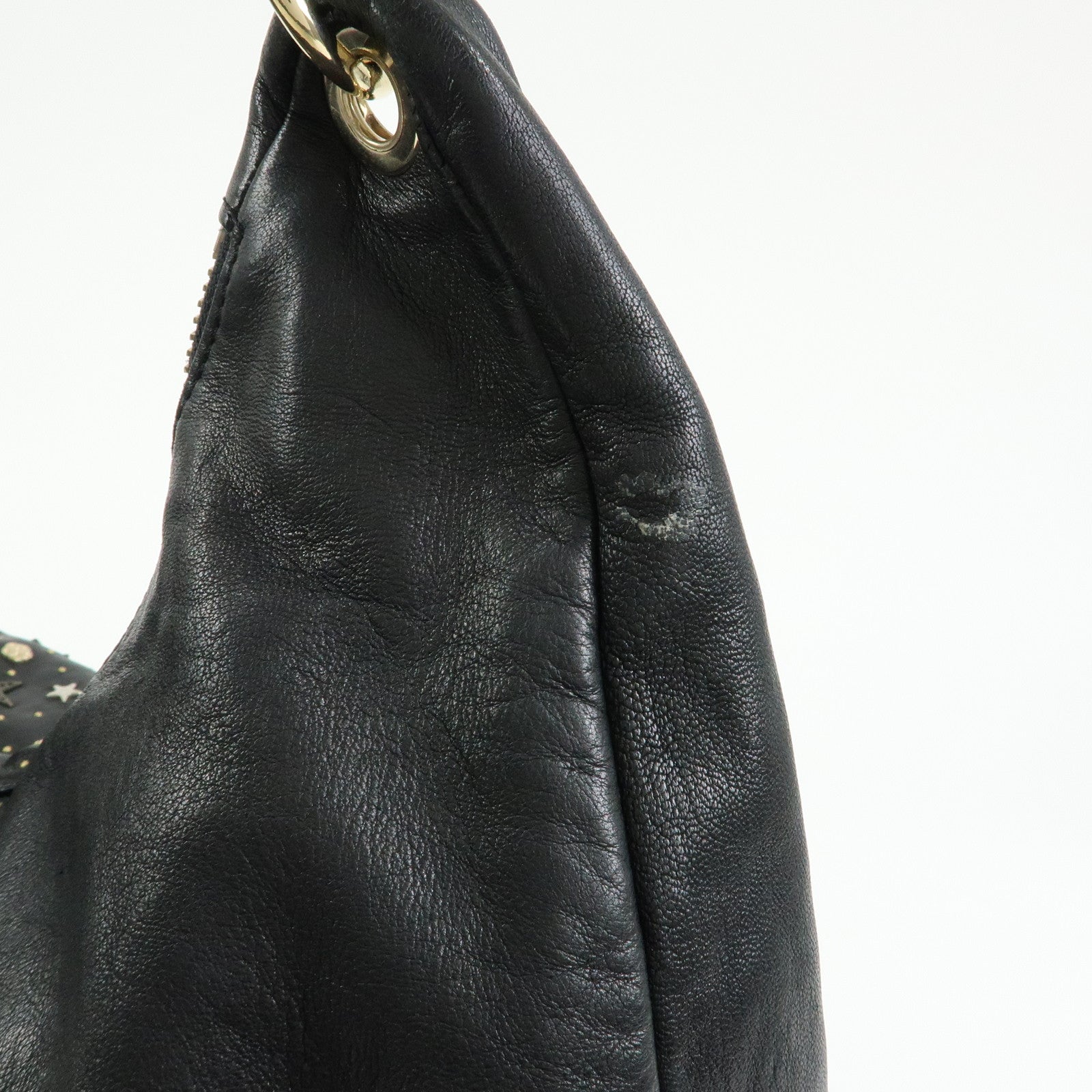JIMMY CHOO Zodiac Leather Studs Shoulder Bag Hand Bag Black