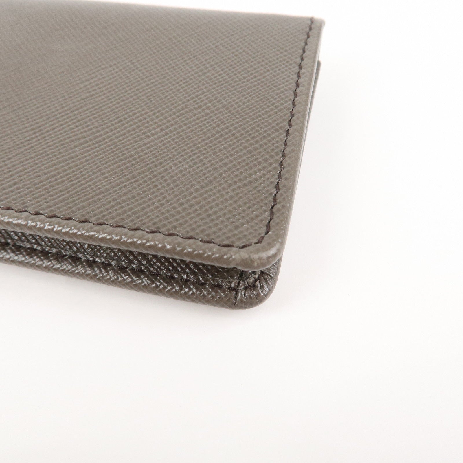 PRADA Logo Saffiano Leather Card Case Card Holder Brown 1MC881