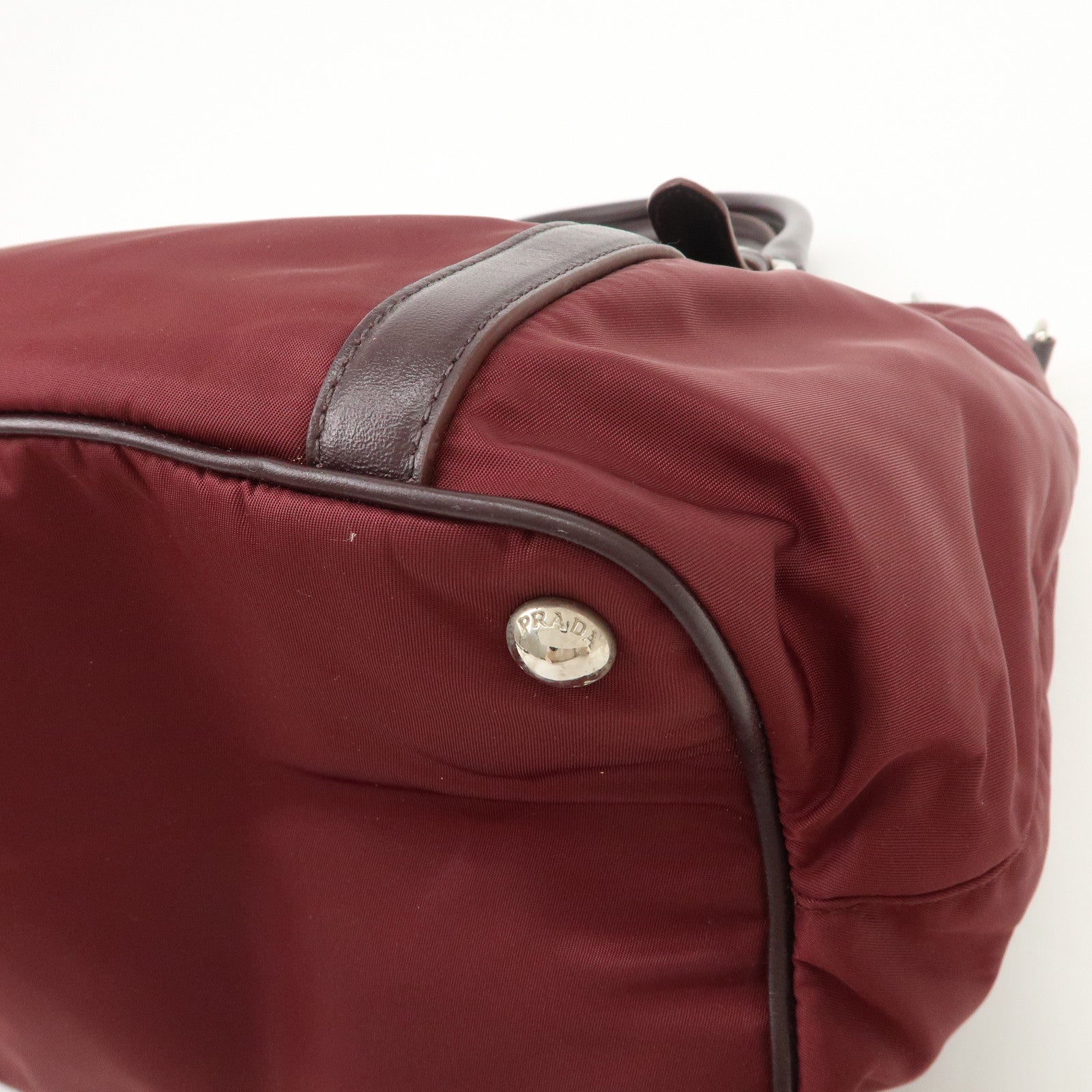 Prada Logo Tessuto Nylon Hand Bag Shoulder Bag Burgundy Red BR5116 Used