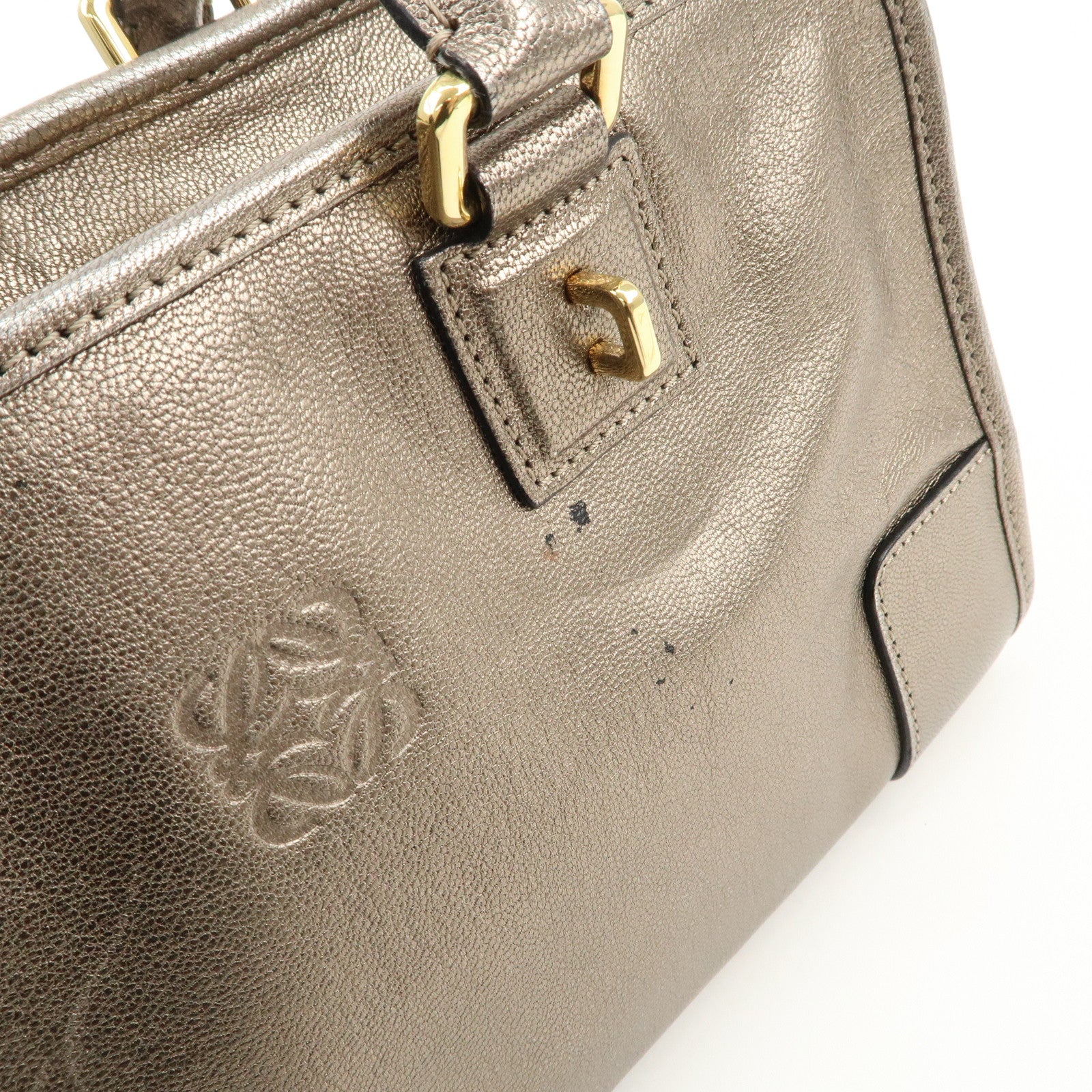 LOEWE Anagram Leather Amazona 28 Hand Bag Champagne gold Used