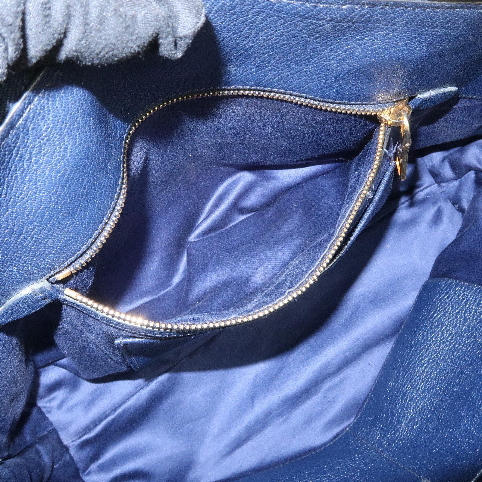 MIU MIU Madras Leather 2WAY Bag Hand Bag Shoulder Bag Navy RN1016