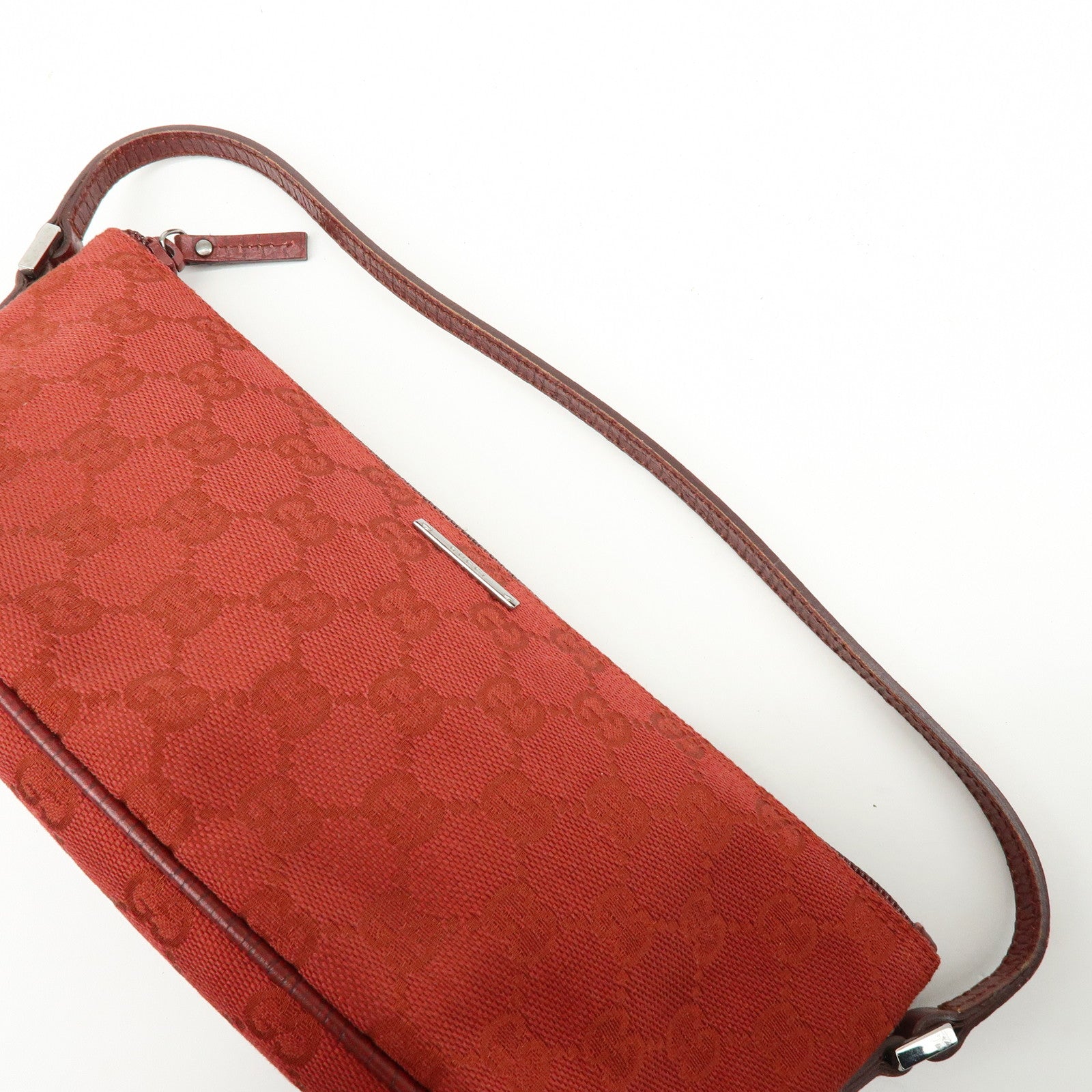GUCCI Boat Bag GG Canvas Leather Hand Bag Wine Red 07198