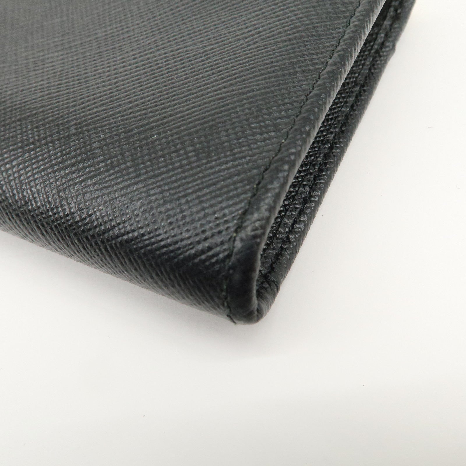 PRADA Triangle Logo Saffiano Leather Mini Wallet Key Ring Black 1PP122 Used