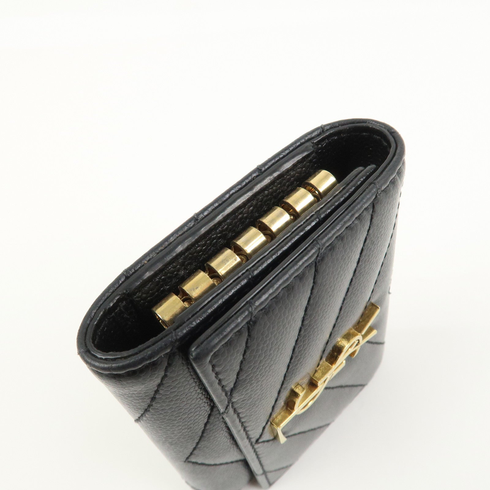 SAINT LAURENT PARIS Leather Key Case Key Holder Black 580656