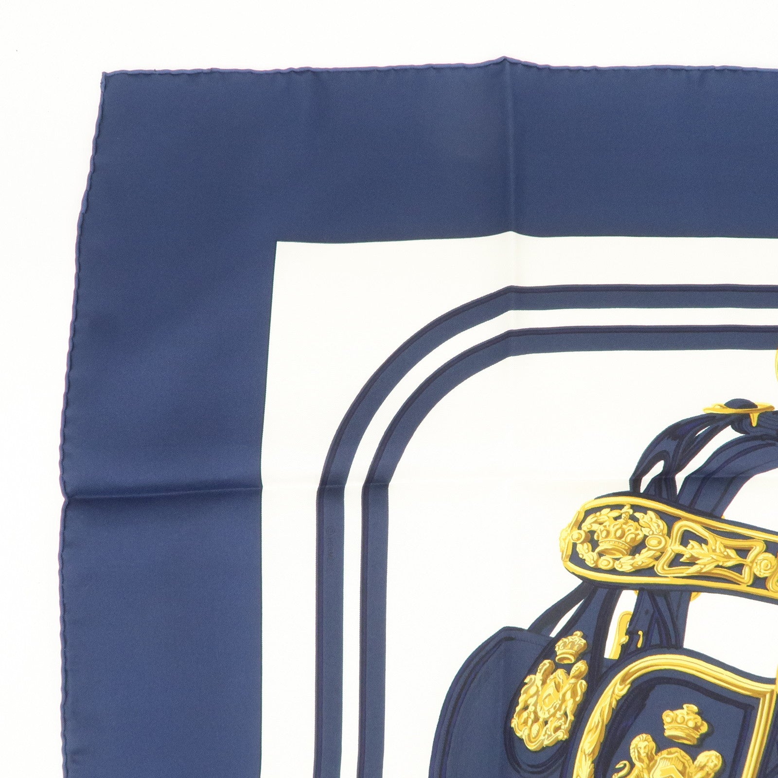HERMES Carre 90 Silk 100% Scarf BRIDES DE GALA Navy White