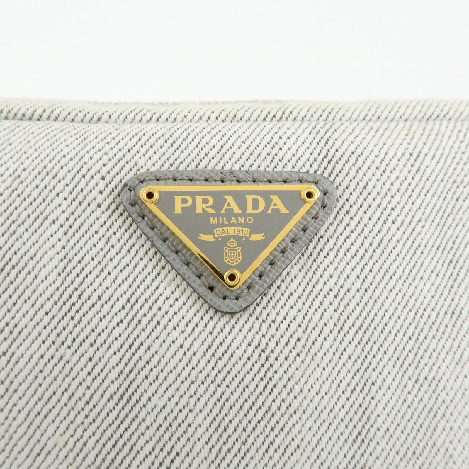 PRADA Triangle Logo Canvas Cosmetic Pouch Accessory Pouch Gray
