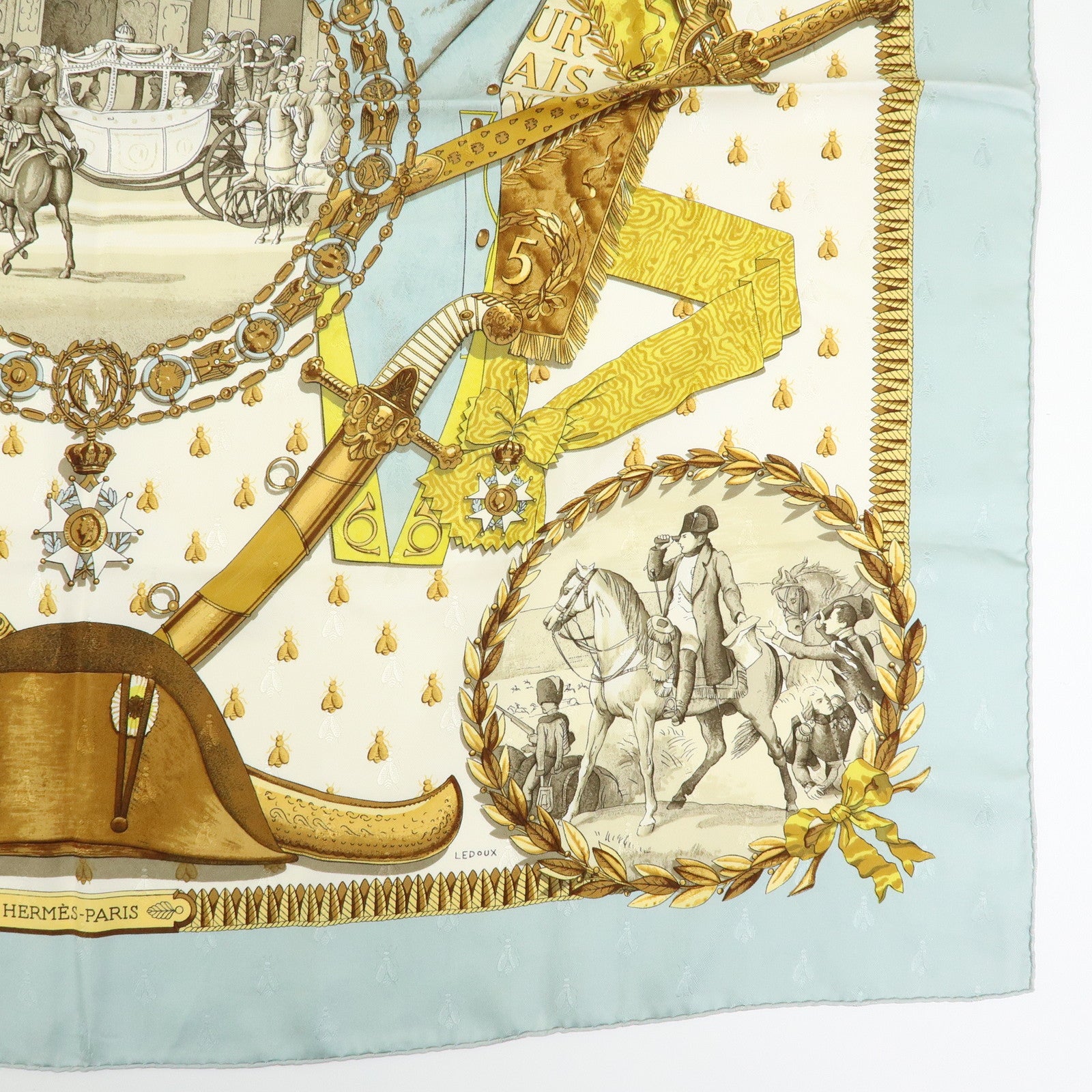 HERMES Carre 90 Silk 100% Scarf NAPOLEON Gold Yellow