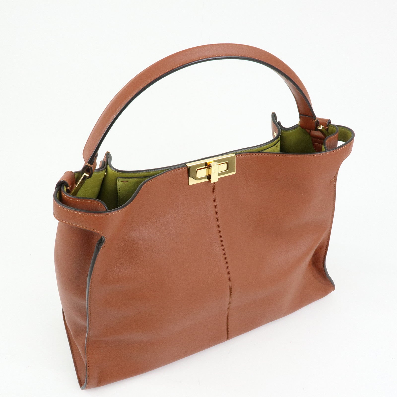 FENDI Peekaboo X‑Lite Leather Shoulder Bag Hand Bag Brown 8BN304