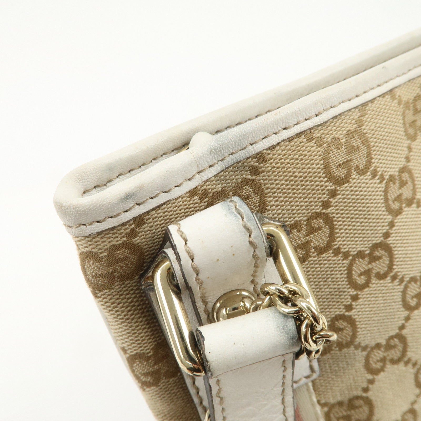 GUCCI Sherry GG Canvas Leather Shoulder Bag Beige Pink 144388