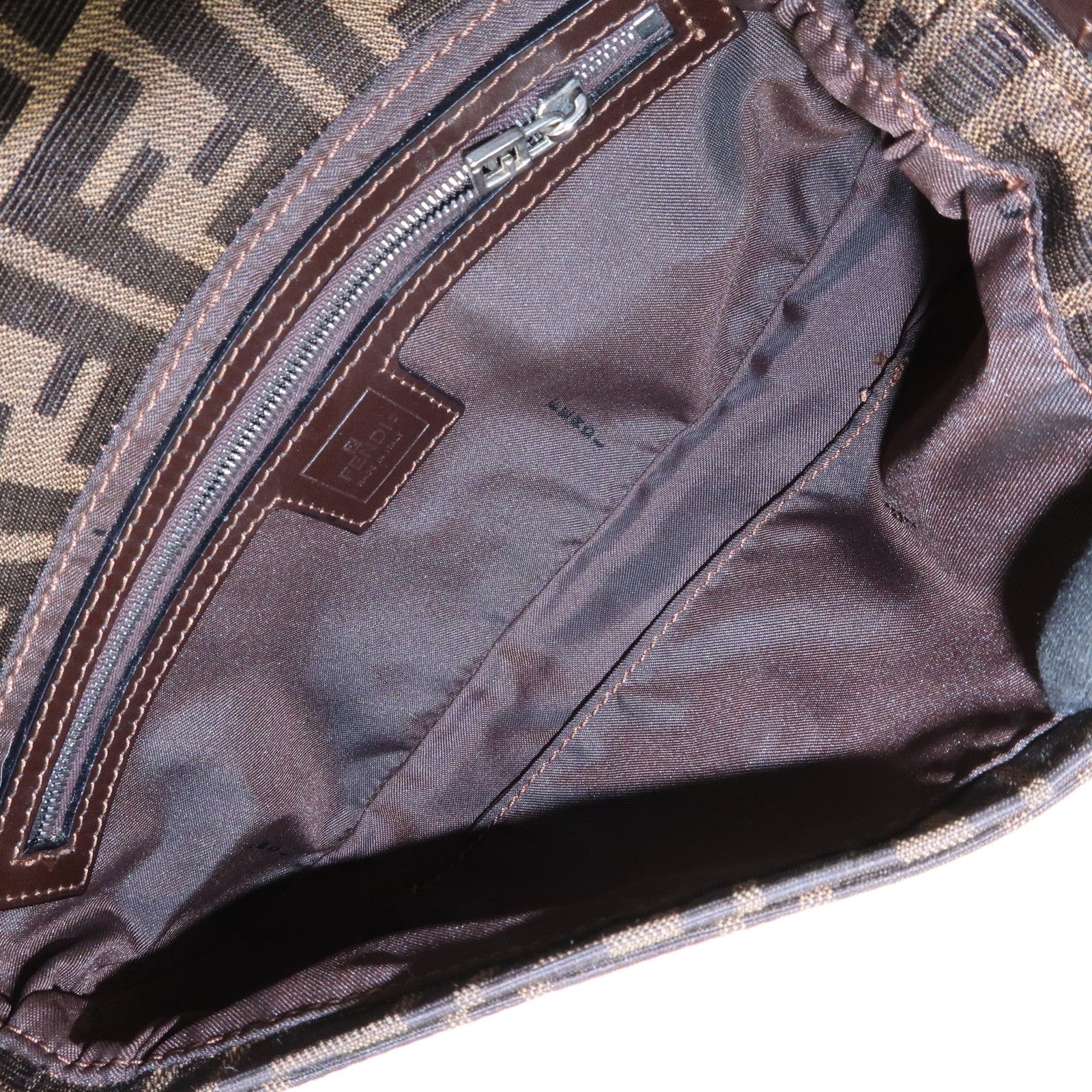 FENDI Mamma Baguette Canvas Leather Shoulder Bag Brown 26424