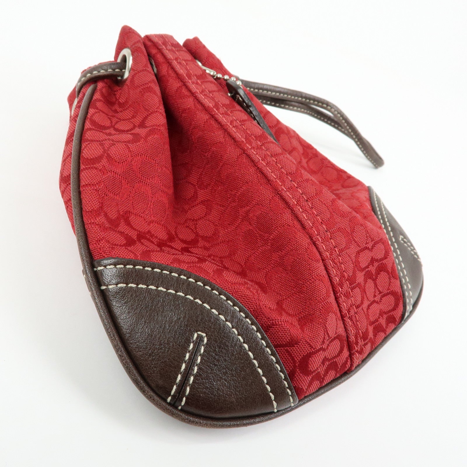 COACH Signature Set of 3 Pouch Cosmetic Case Red Brown Multicolor