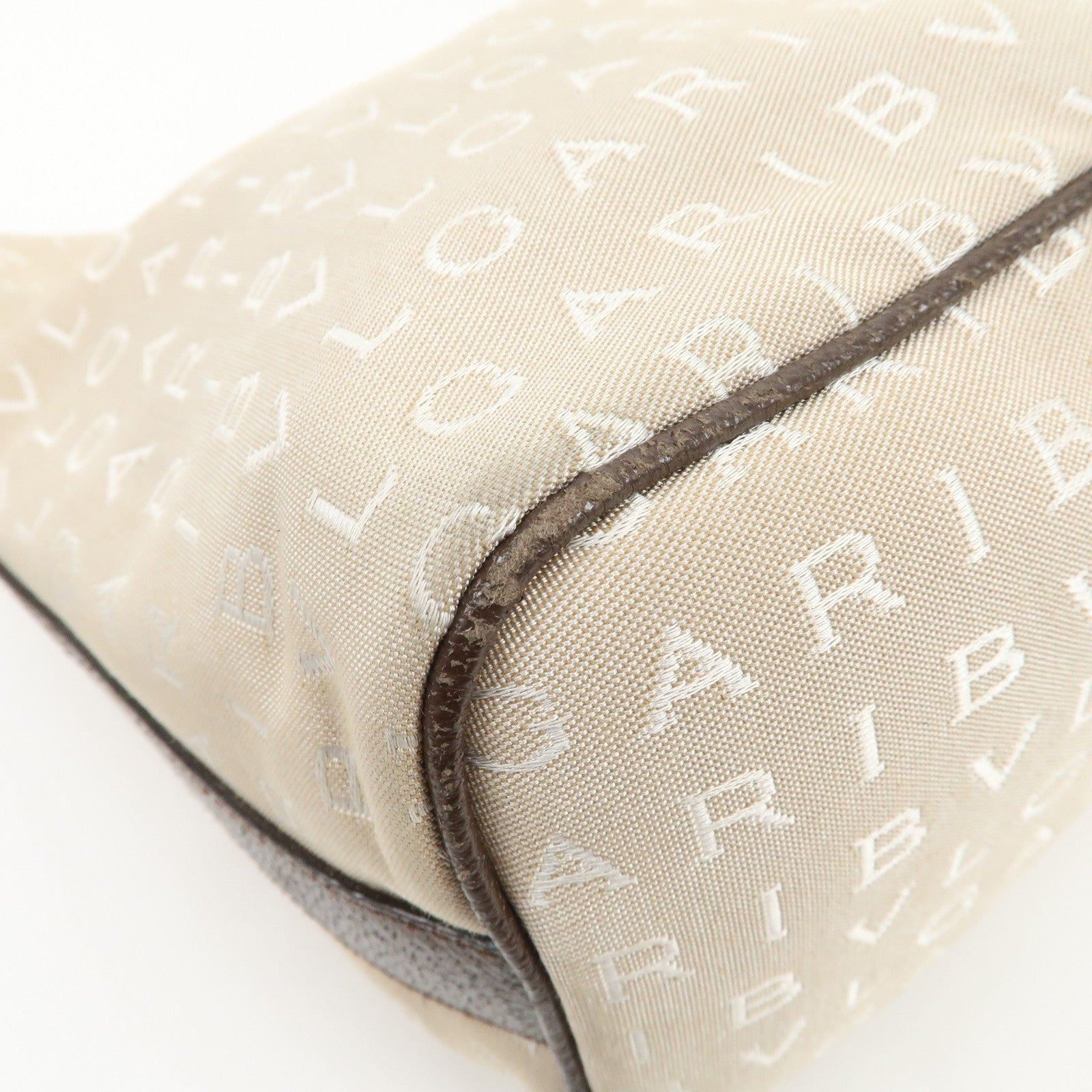 BVLGARI Logomania Canvas Leather Shoulder Bag Hand Bag Beige Brown