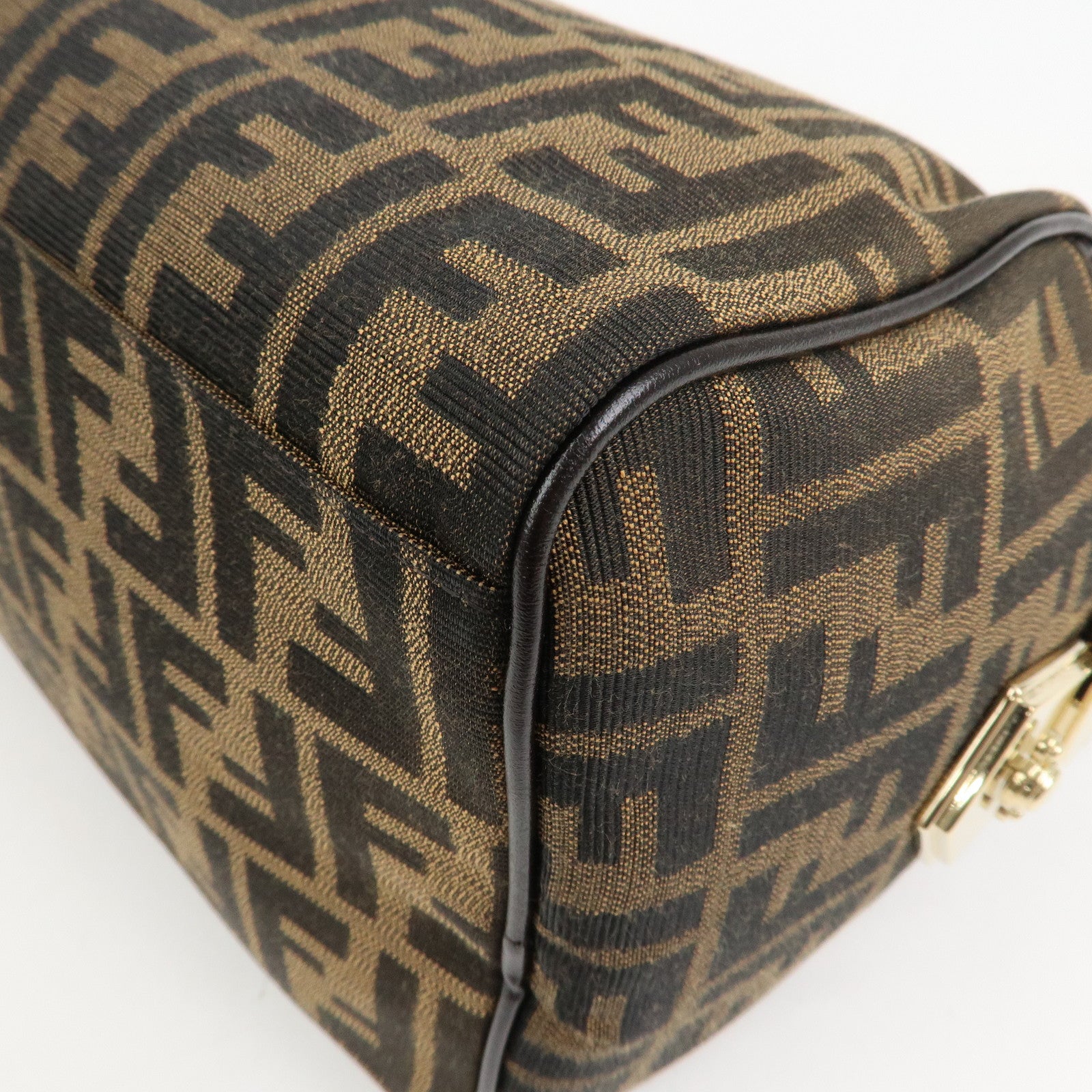 FENDI Zucca Canvas Leather Mini Boston Bag Black Brown 8BL104