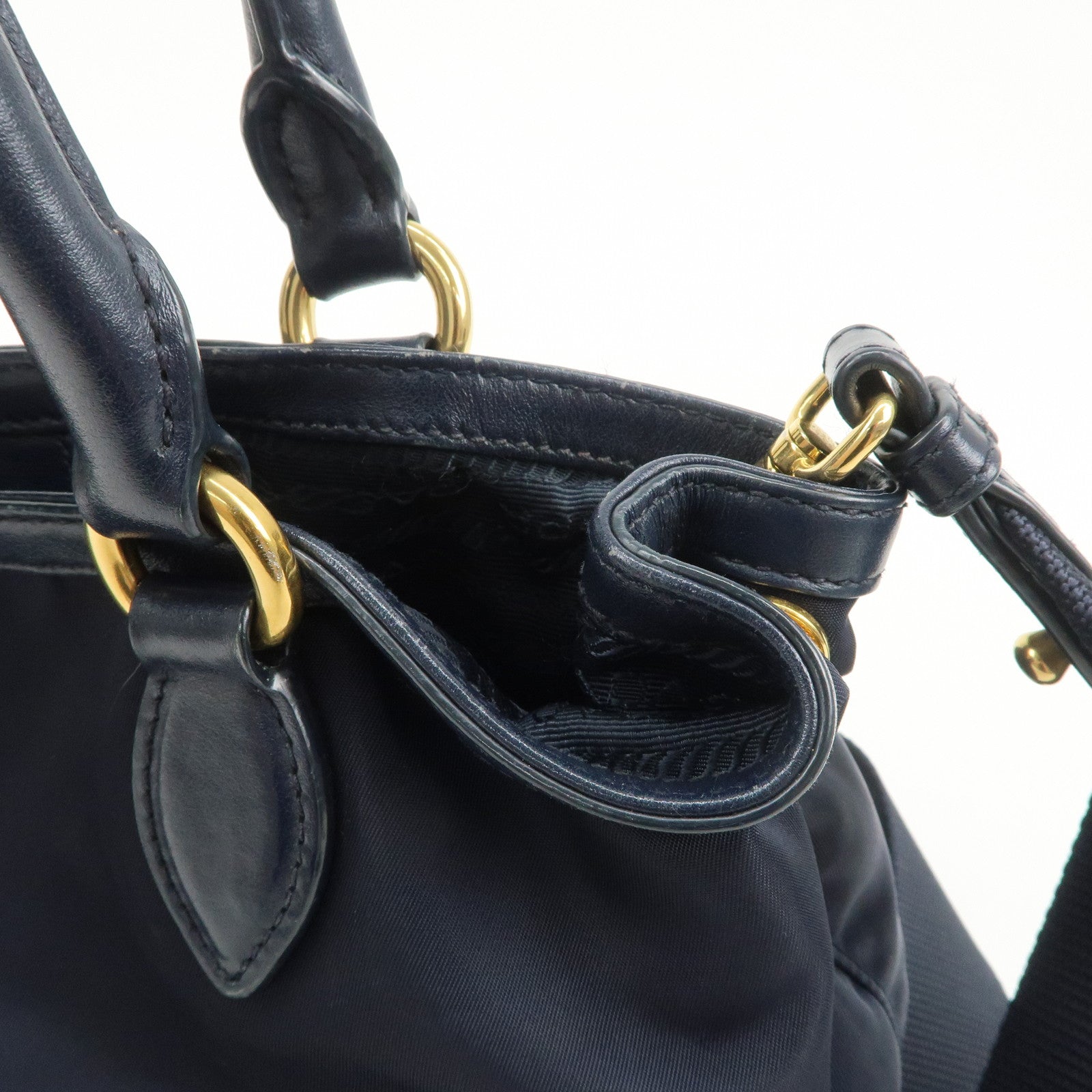 PRADA Logo Nylon 2Way Bag Hand Bag Shoulder Bag Navy 1BA172