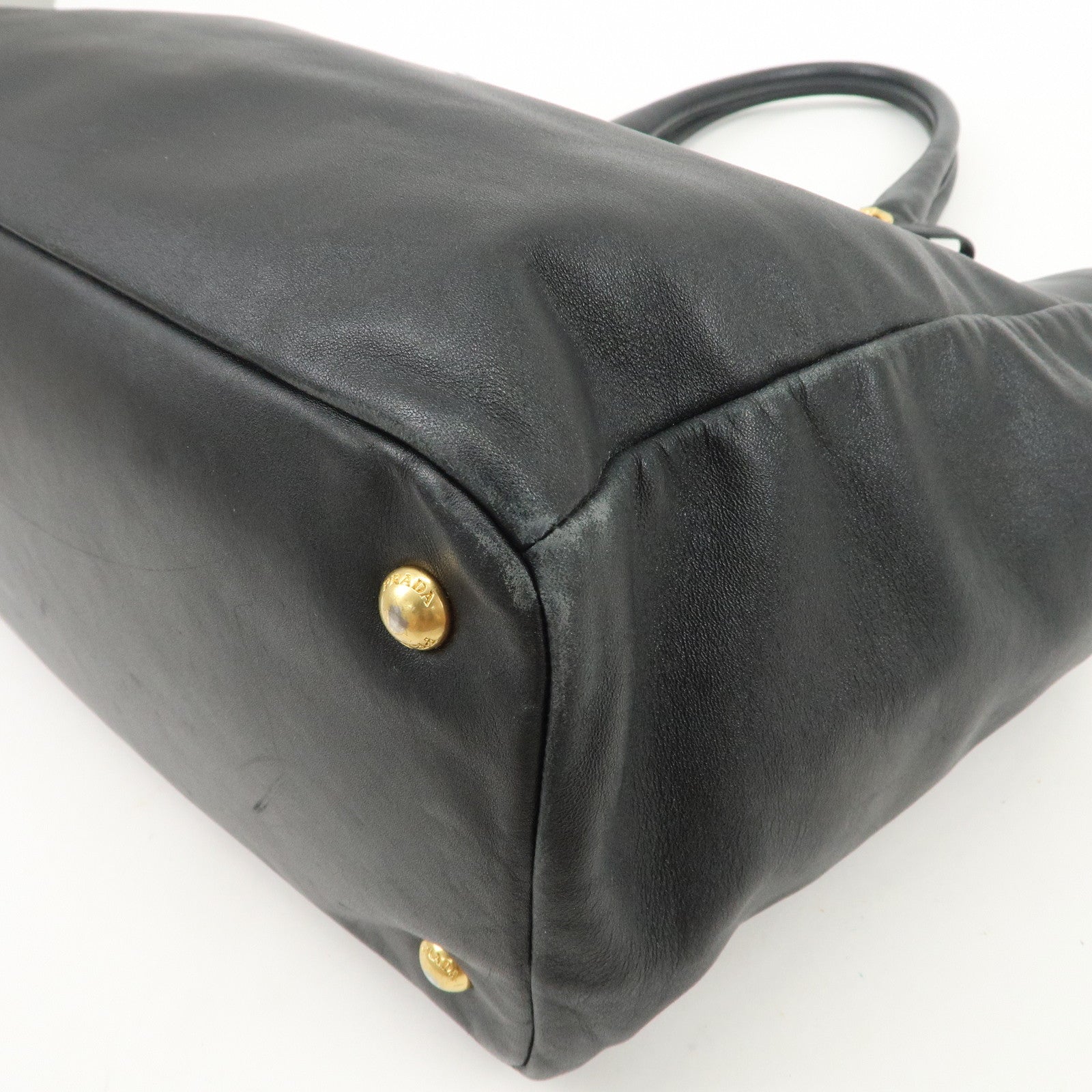 PRADA Logo Leather 2Way Hand Bag Tote Bag Shoulder Bag Black BN2151